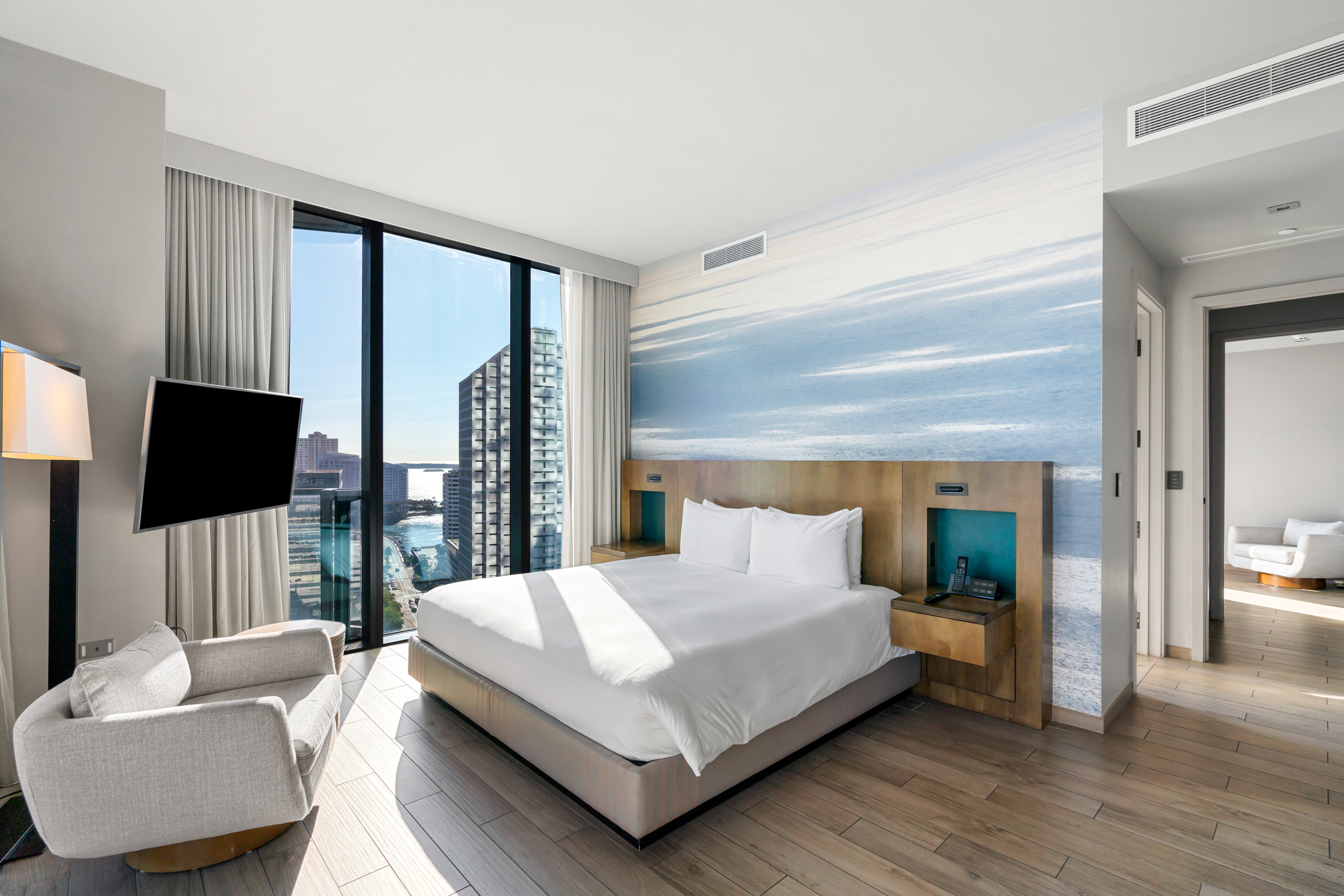 Bedroom views range from urban landscapes to those of Biscayne Bay