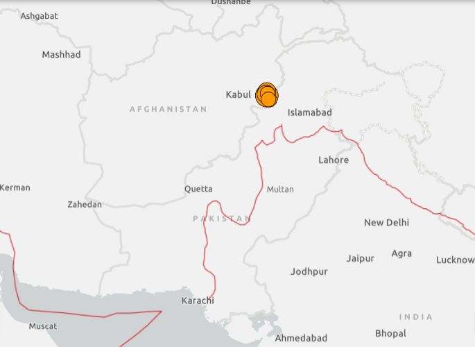 Orange dots show area where earthquake struck