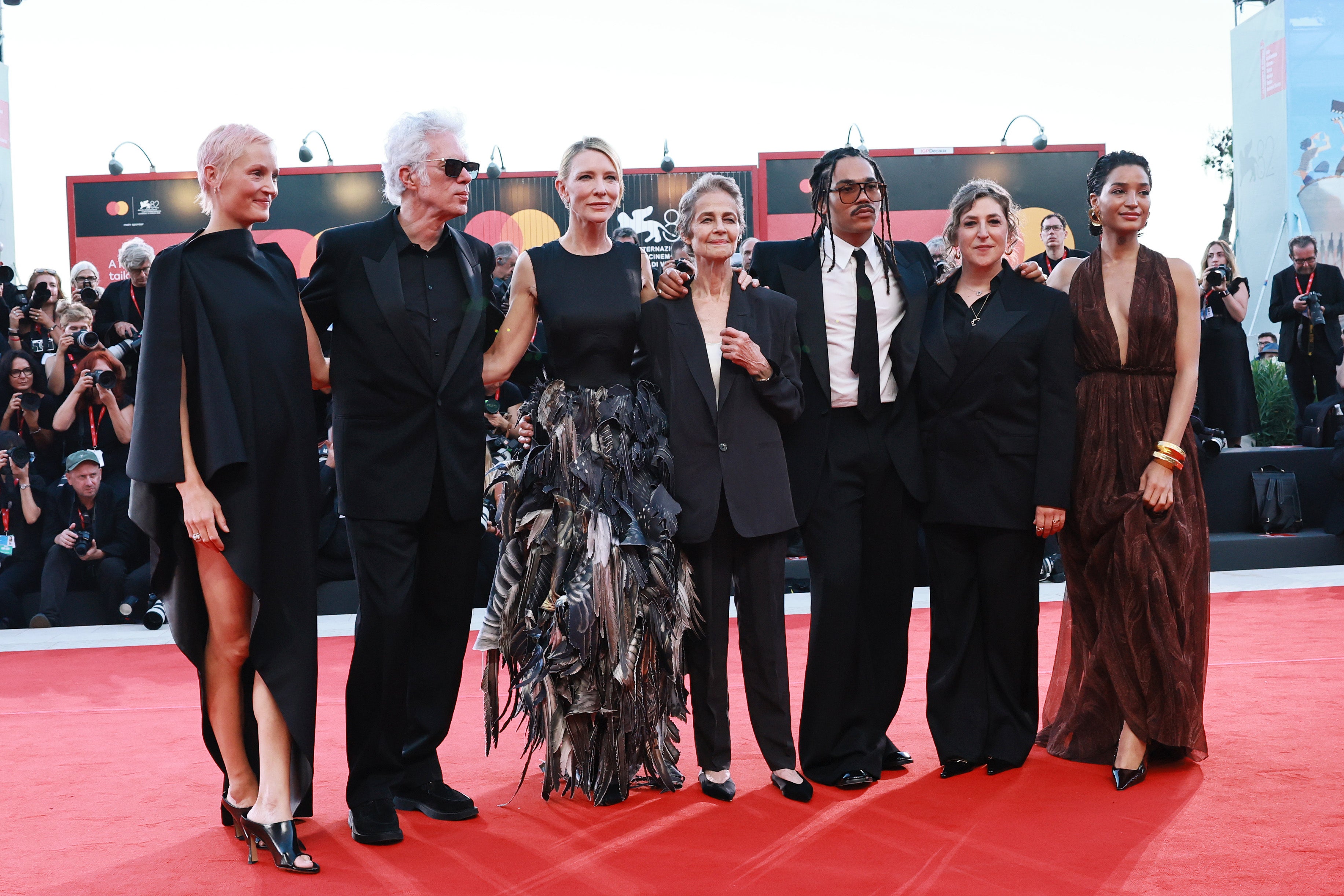 (L-R) The cast of 'Father Mother Sister Brother' with director Jim Jarmusch at the 82nd Venice International Film Festival; Jarmusch has said he was ‘disappointed and disconcerted’ to find out that Mubi had accepted an investor with ties to the Israeli military
