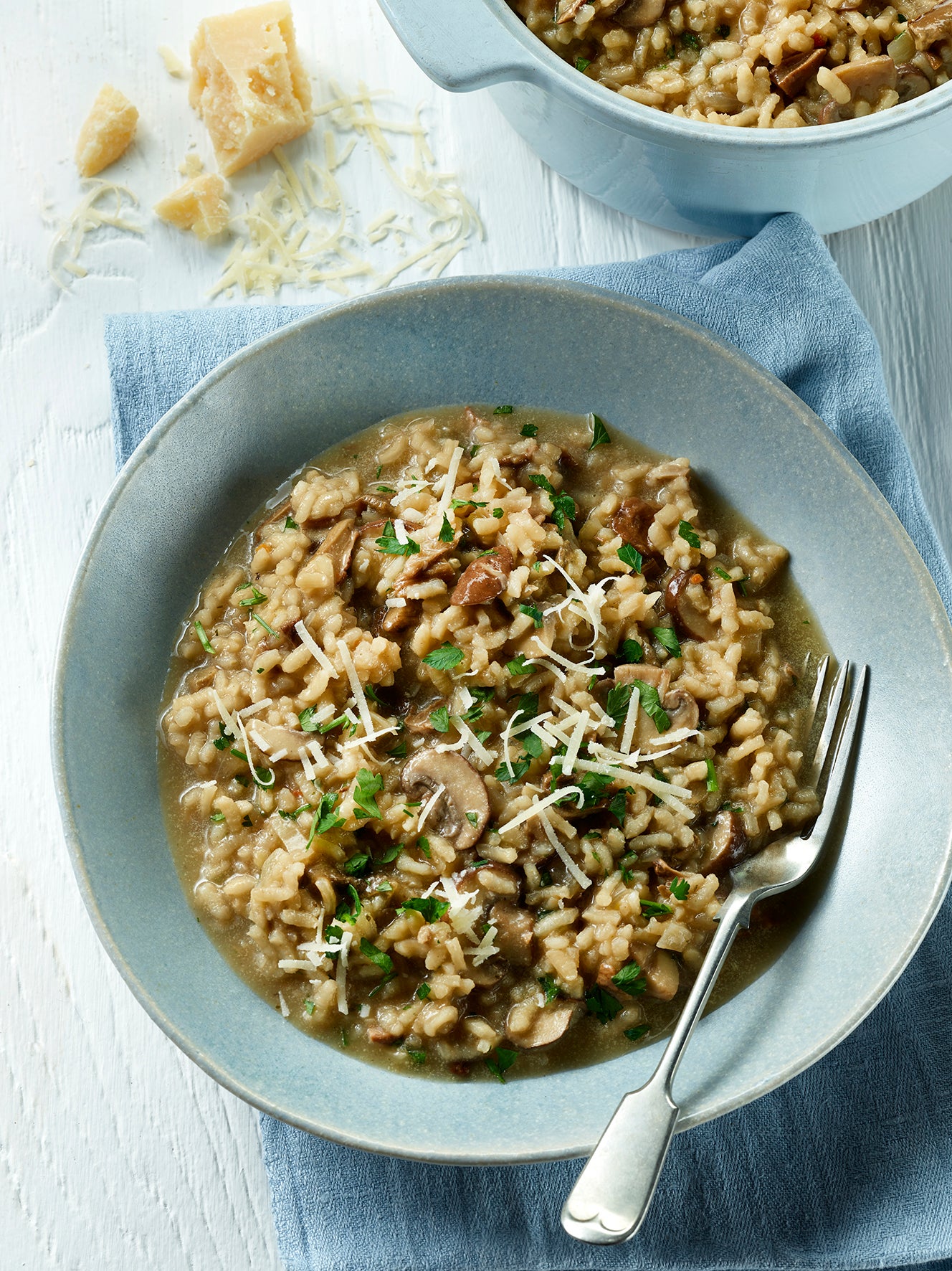 All the creaminess, none of the stirring – earthy porcini and chestnut mushrooms make this oven-baked risotto a cold-weather classic