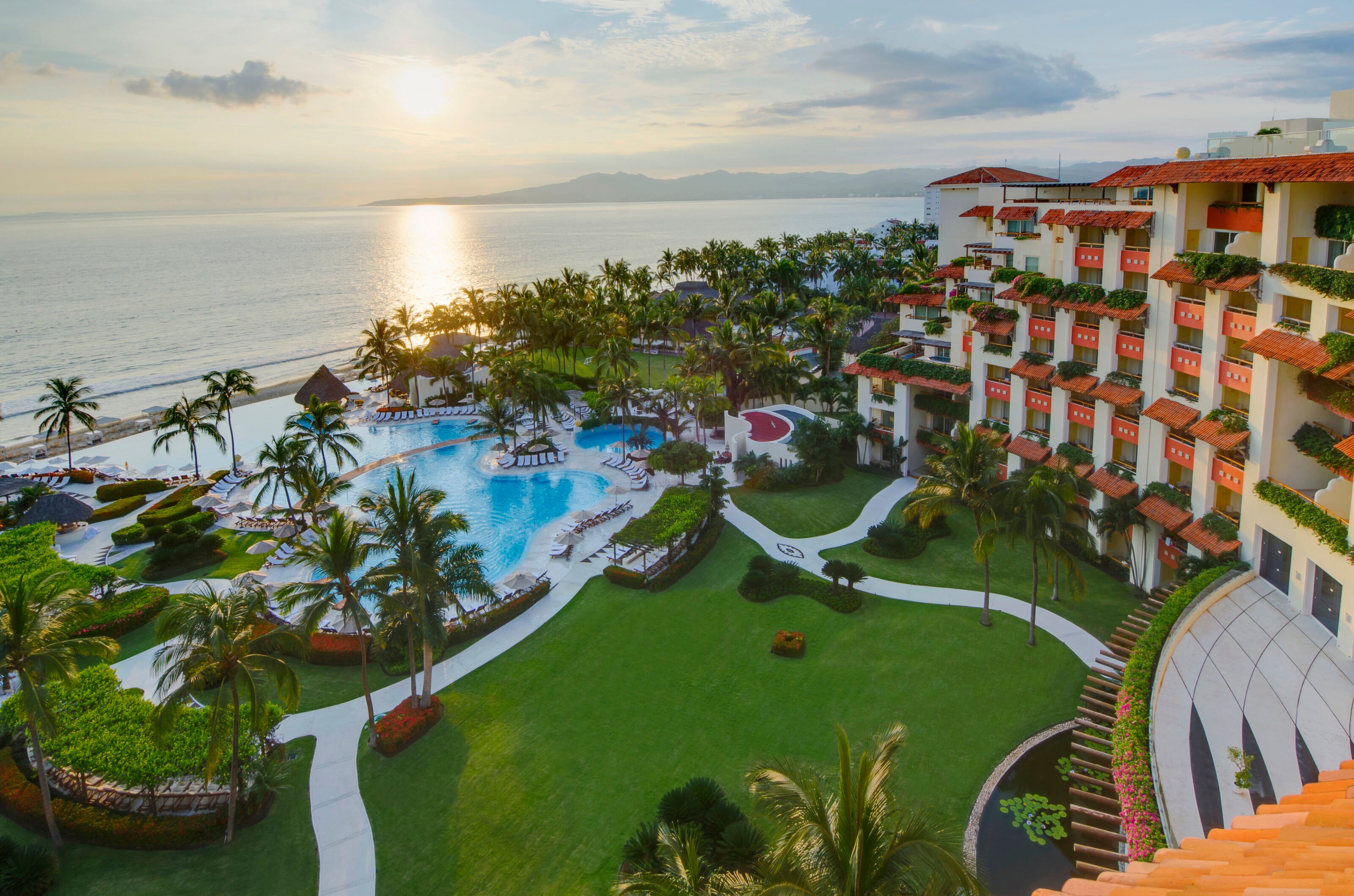 Grand Velas Riviera Nayarit sits plum on the white sands of Banderas Bay