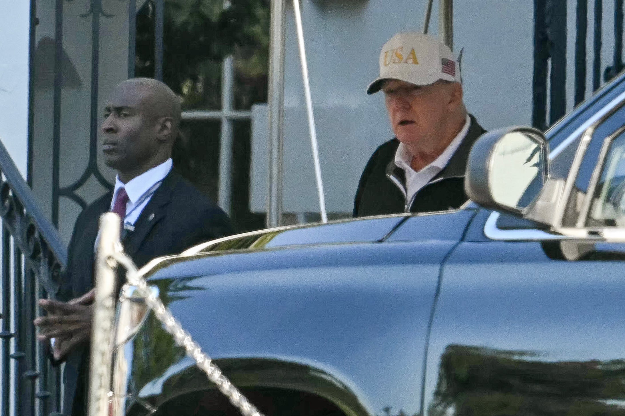 Trump, pictured on Monday, has appeared in public only a few times over the past week, sparking a wave of speculation on social media