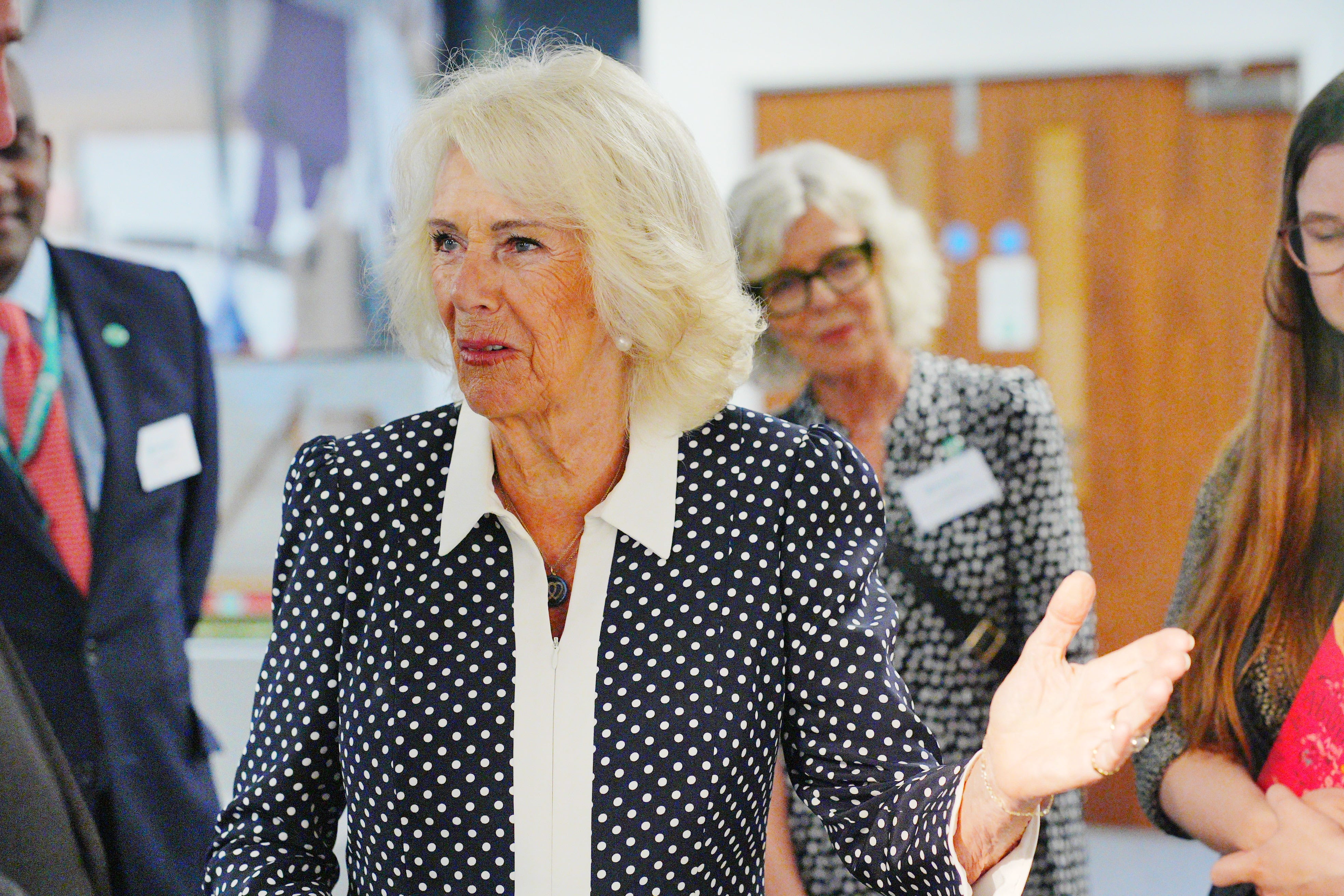 Camilla visited the headquarters of the ShelterBox charity in Truro (Ben Birchall/PA)