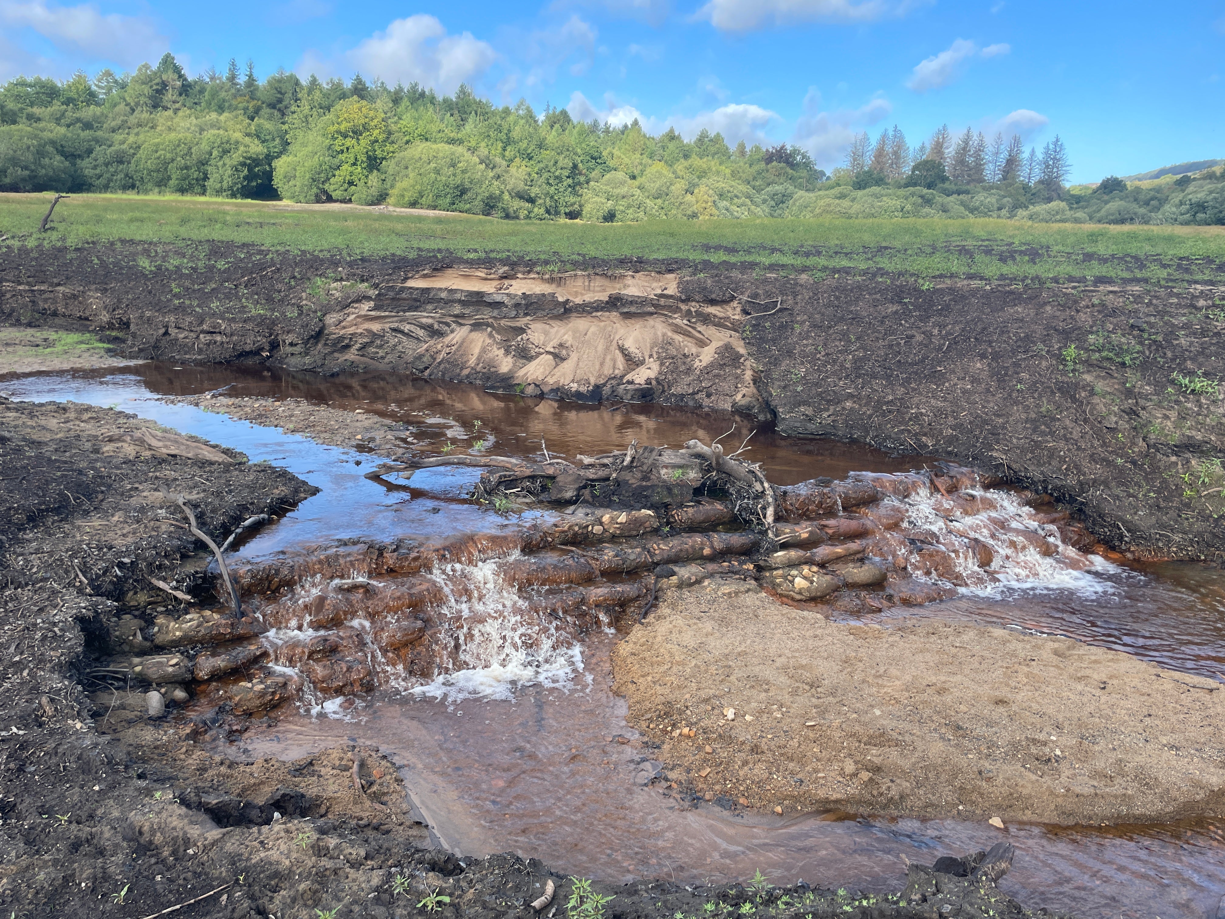 The old weir revealed in Broomhead Reservoir