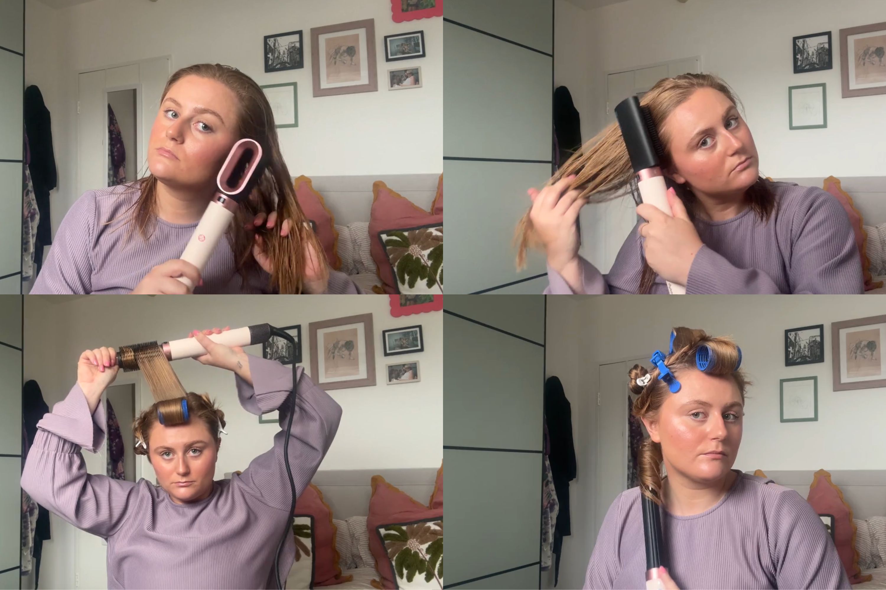 I tested all six of the attachments included (from left to right, top to bottom: fast dryer, anti-snag loop brush, round volumising brush, 30mm curling barrel)