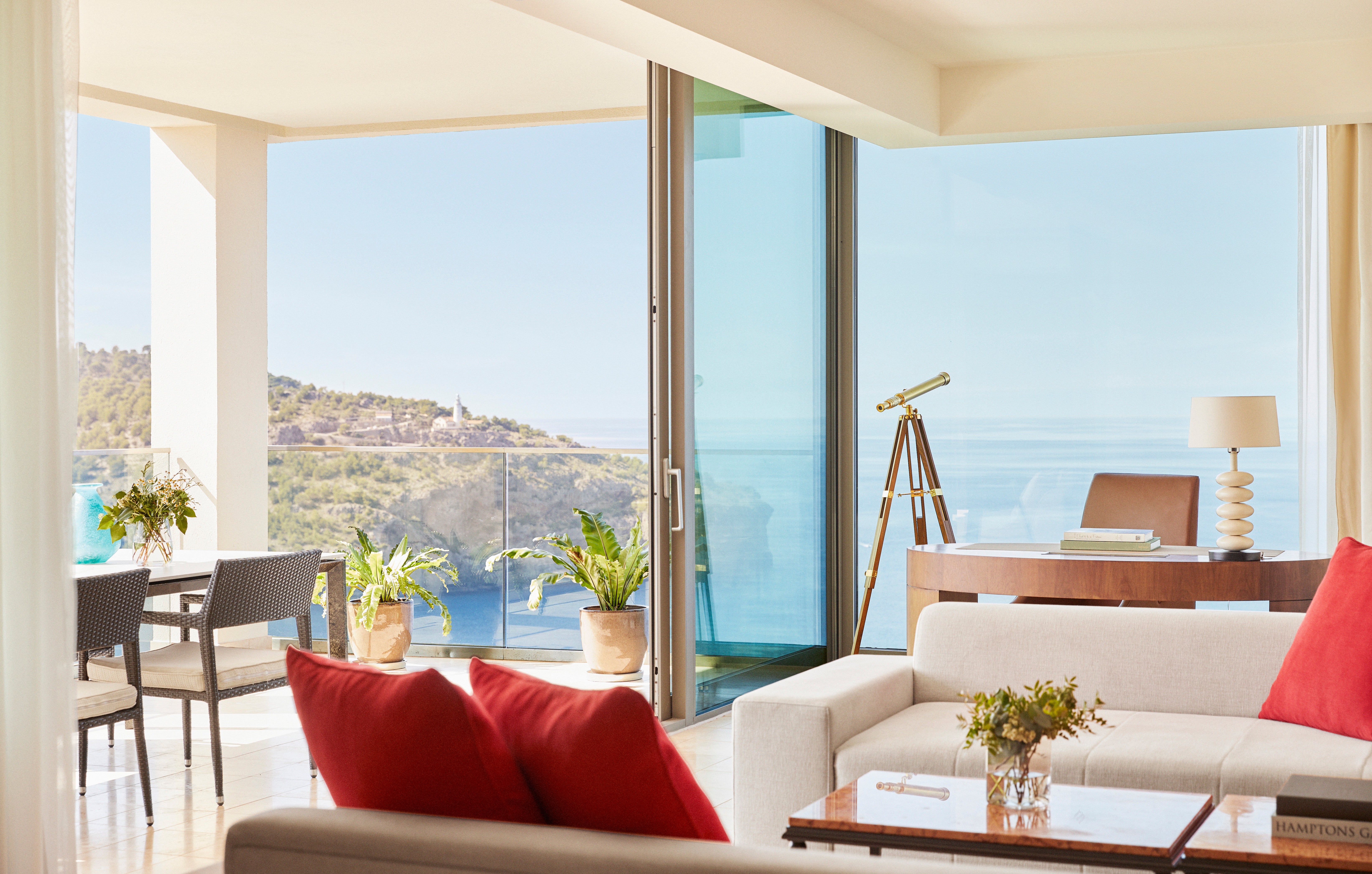 Rooms have floor-to-ceiling views of either the sea or the hills around Sóller