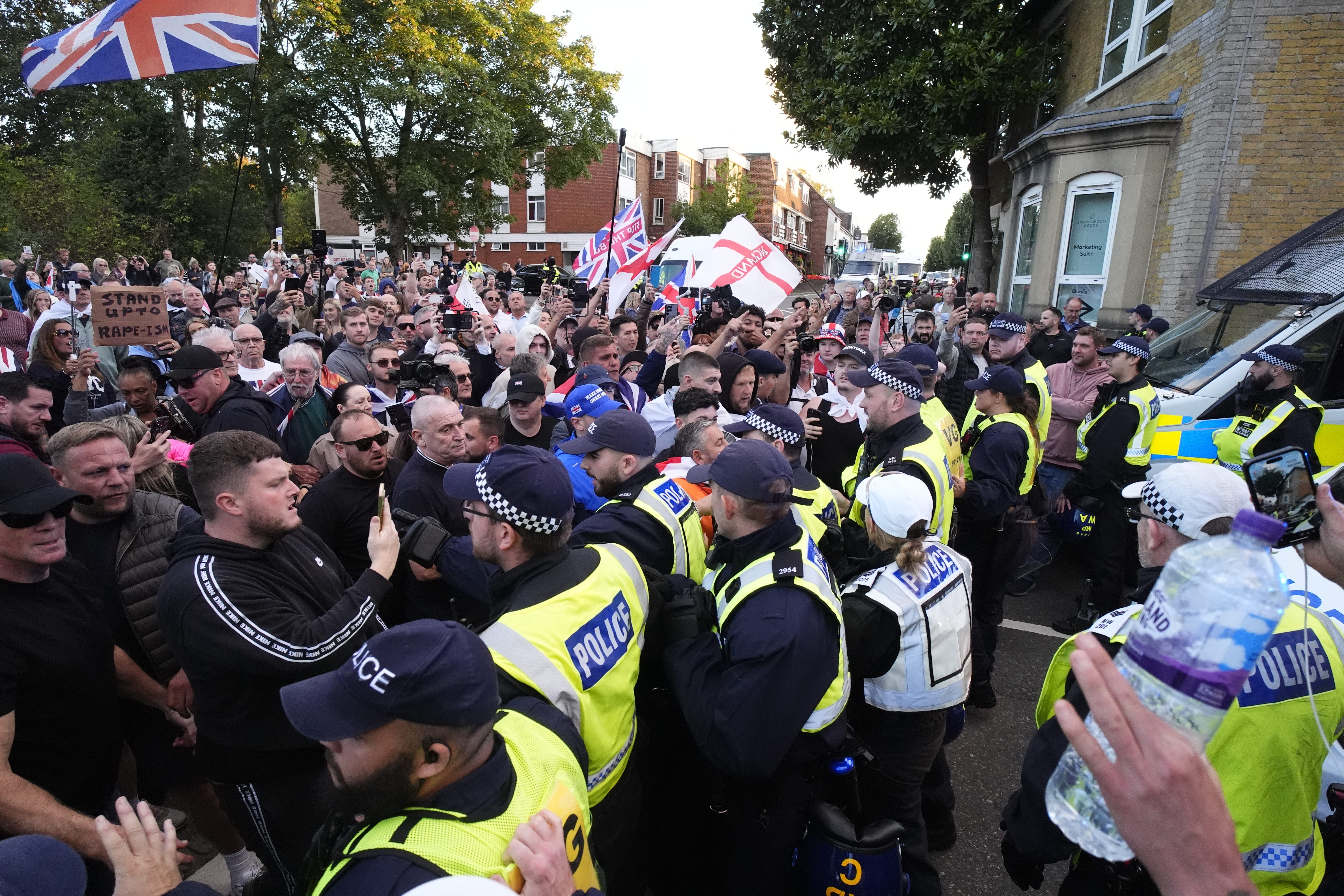 The summer months have seen a string of protests linked to asylum seeker accommodation and against the ban on Palestine Action. (Jordan Pettitt/PA)