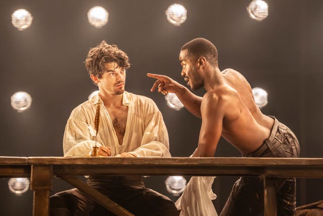 <p>Bluemel and Gatwa as rivals-slash-lovers in ‘Born With Teeth’</p>