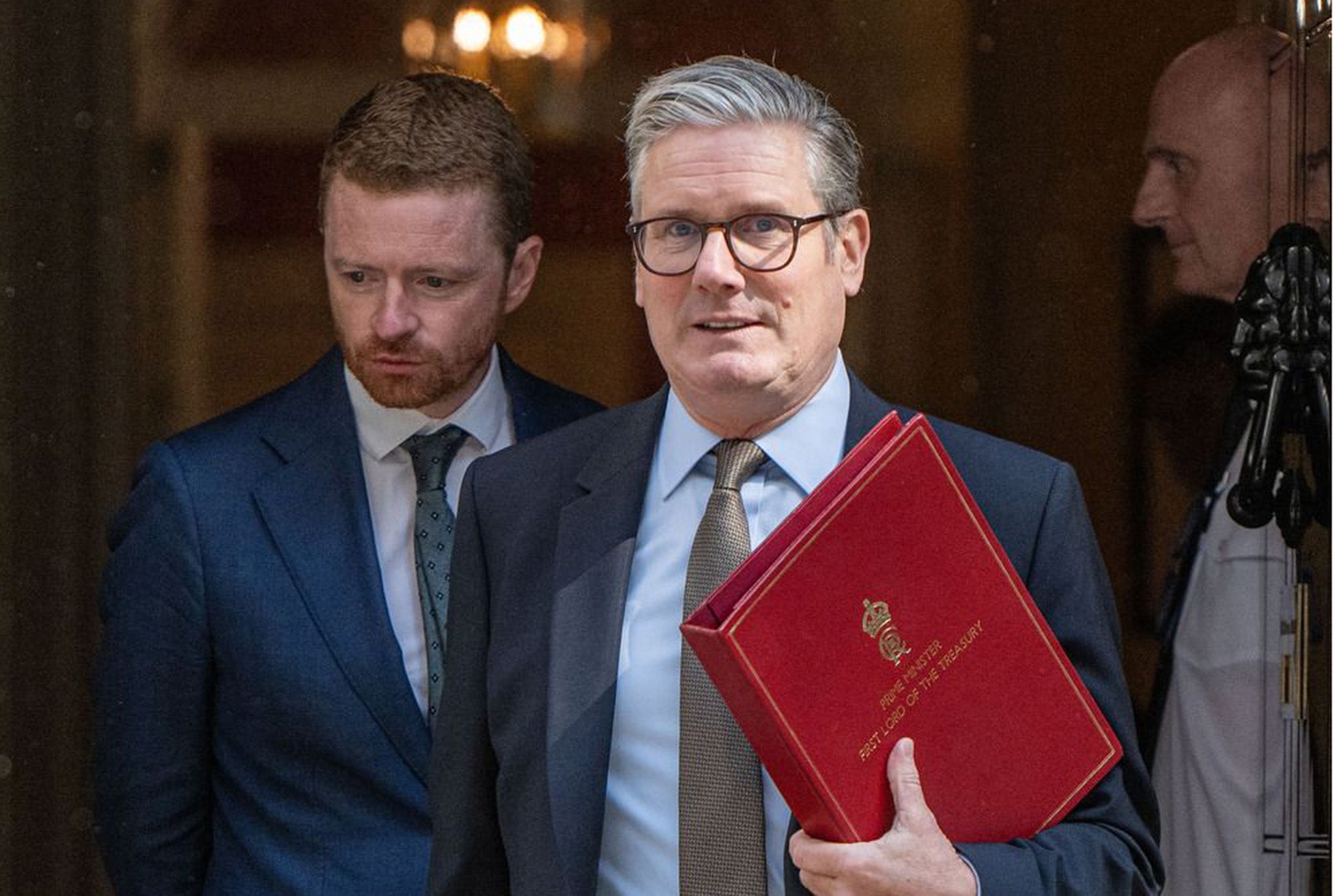 Keir Starmer leaving No 10 with his chief of staff, Morgan McSweeney