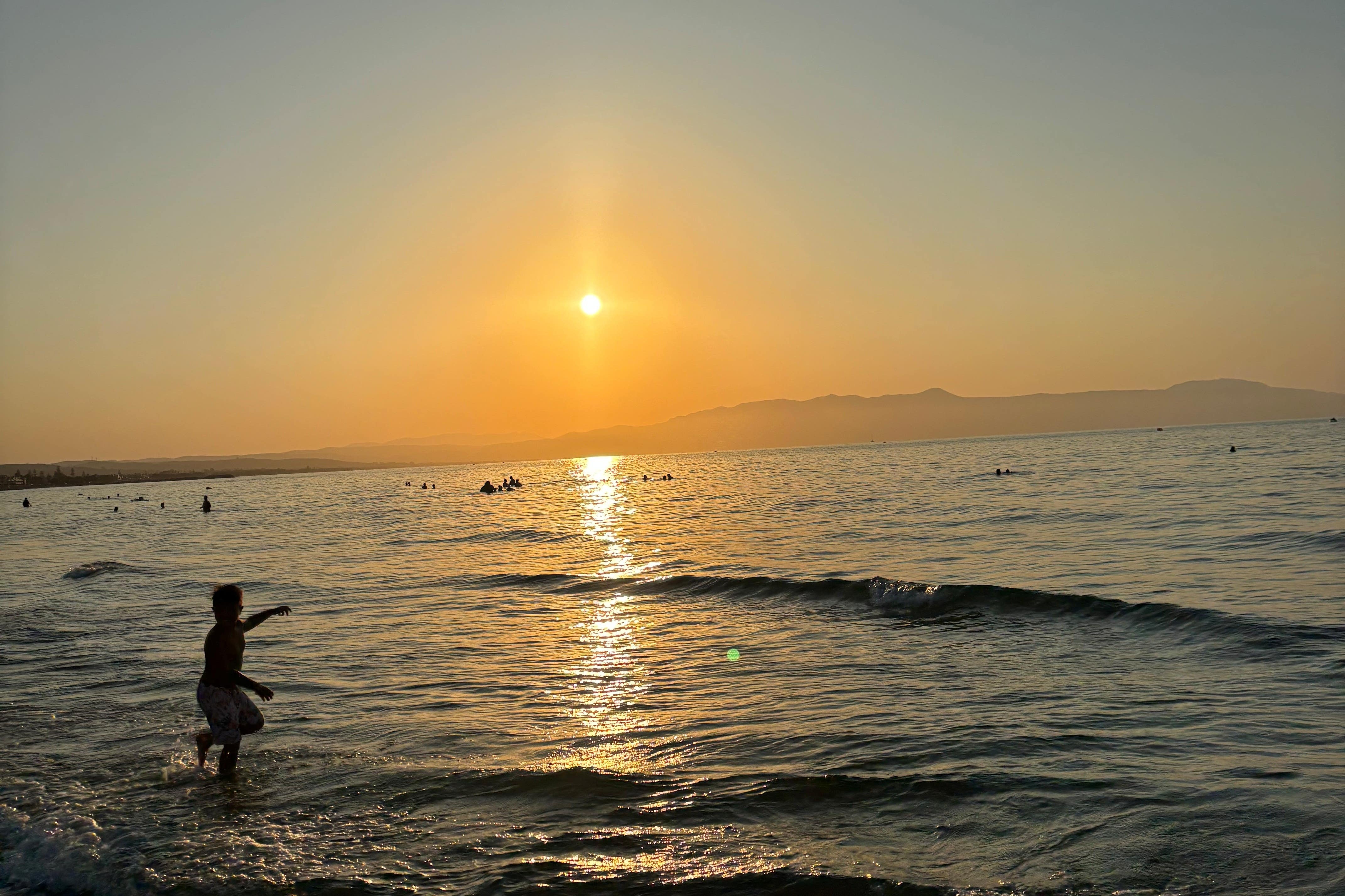 Sunset on the local beach outside Giannoulis Santa Marina Beach Hotel, Crete