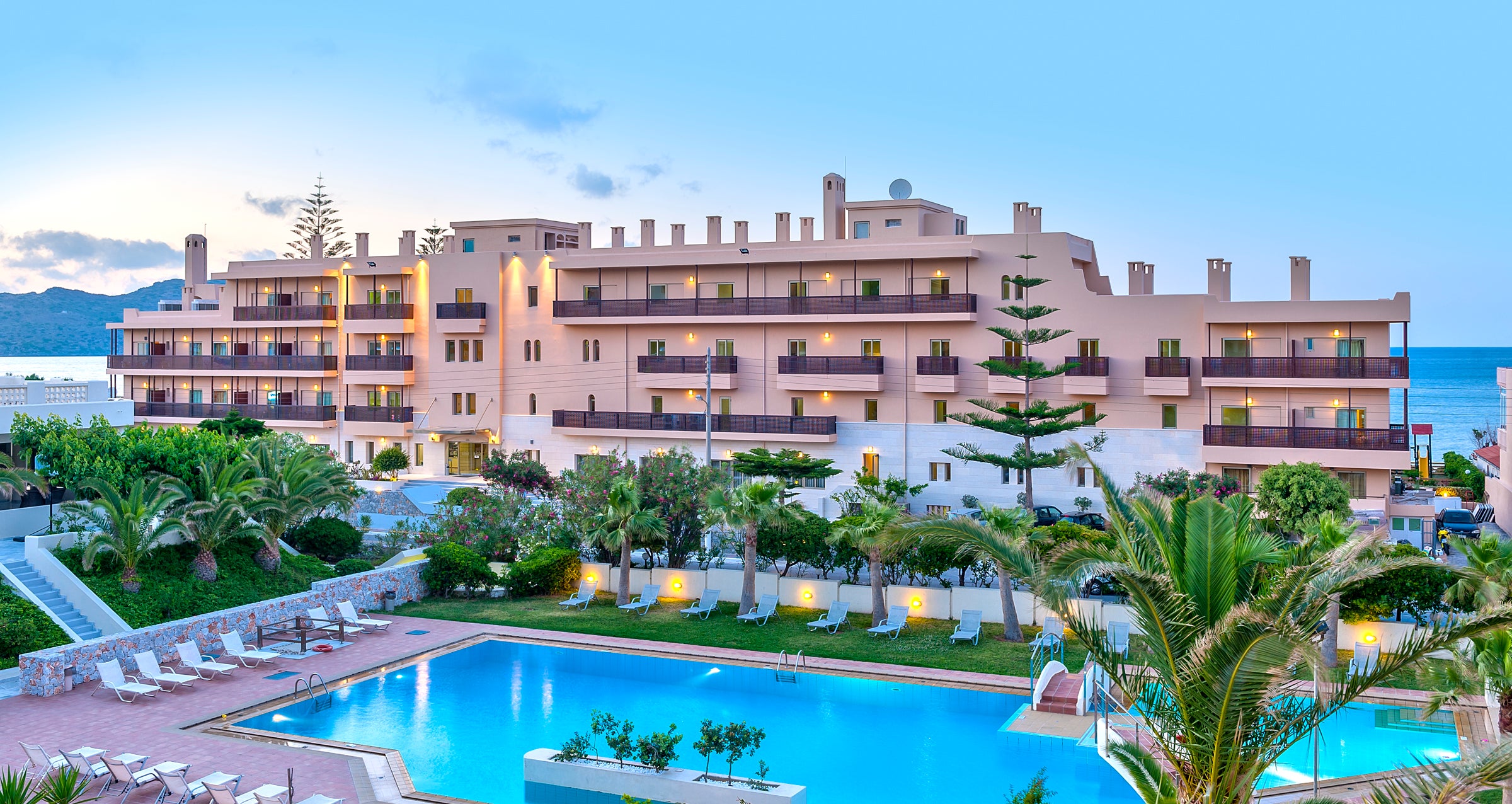 A view of the pool and the grounds at the Giannoulis Santa Marina Beach Hotel