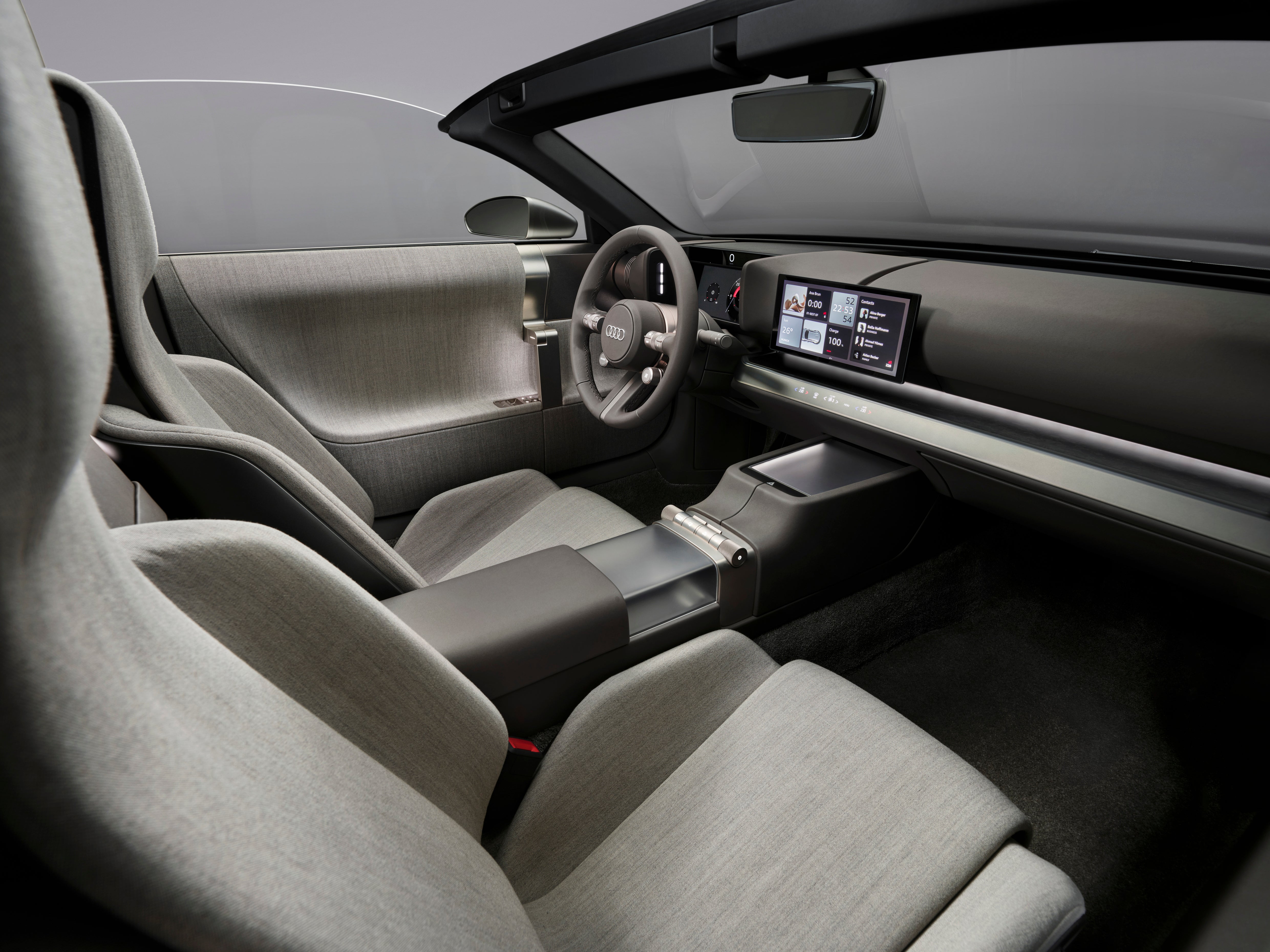 The interior of the Audi Concept C is also minimalist with a screen that can hide from view