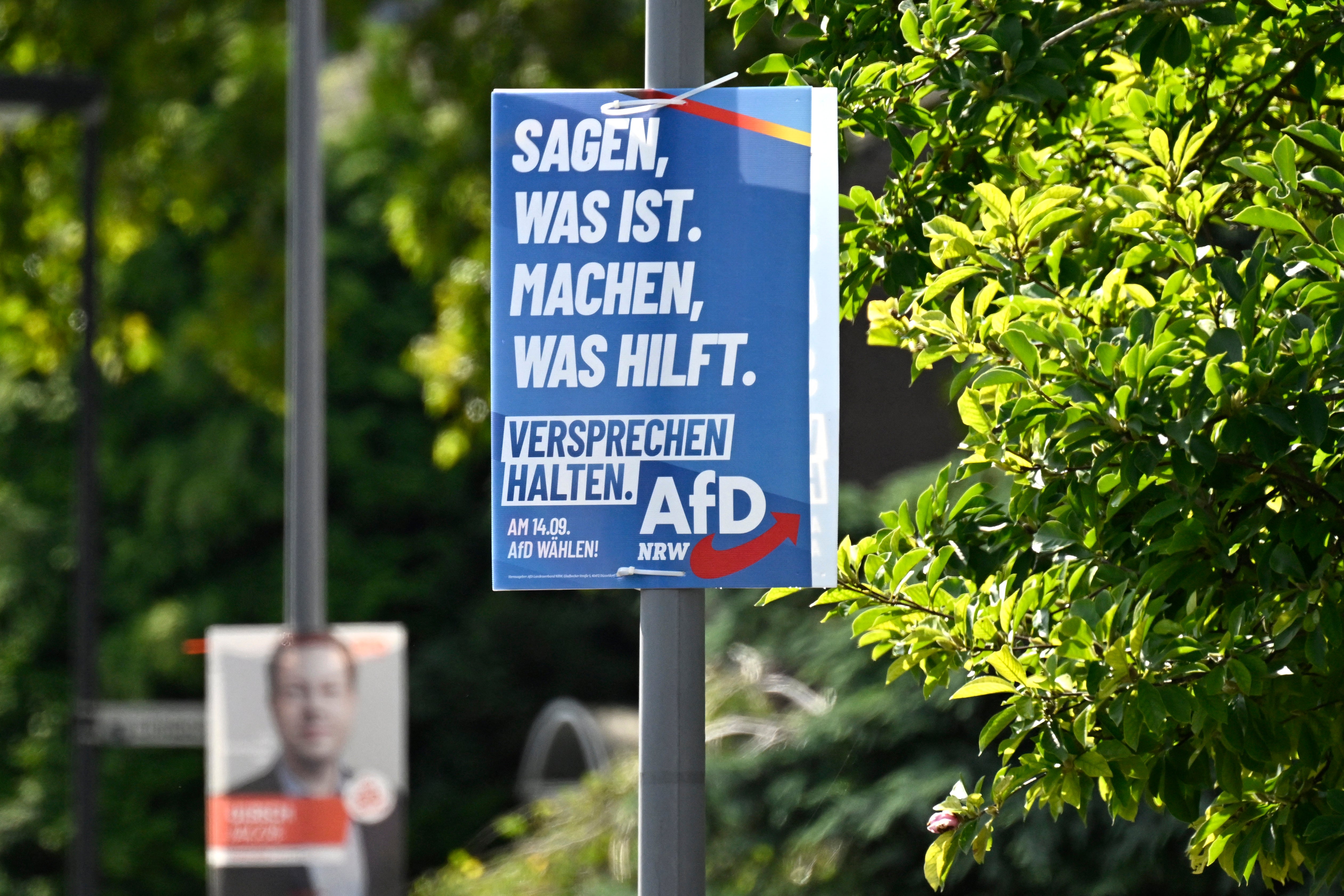 An election campaign placard of the far-right Alternative for Germany (AFD) party in western Germany