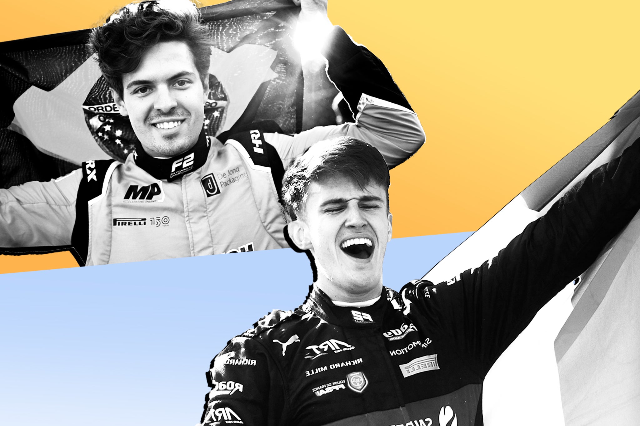 Felipe Drugovich, left, and Theo Pourchaire have been unable to land a seat in F1 despite their F2 triumphs