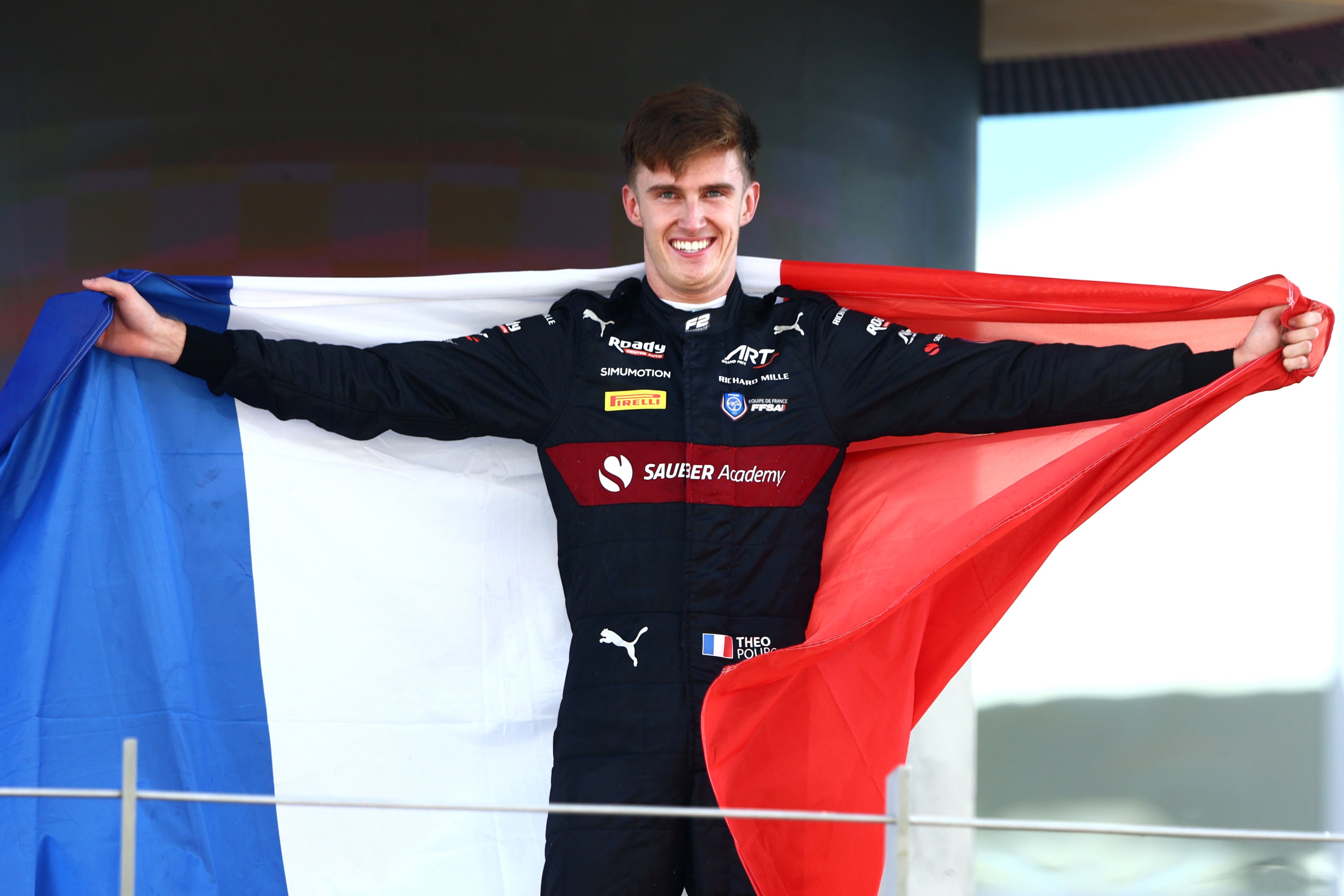 Theo Pourchaire celebrates his F2 triumph in 2023