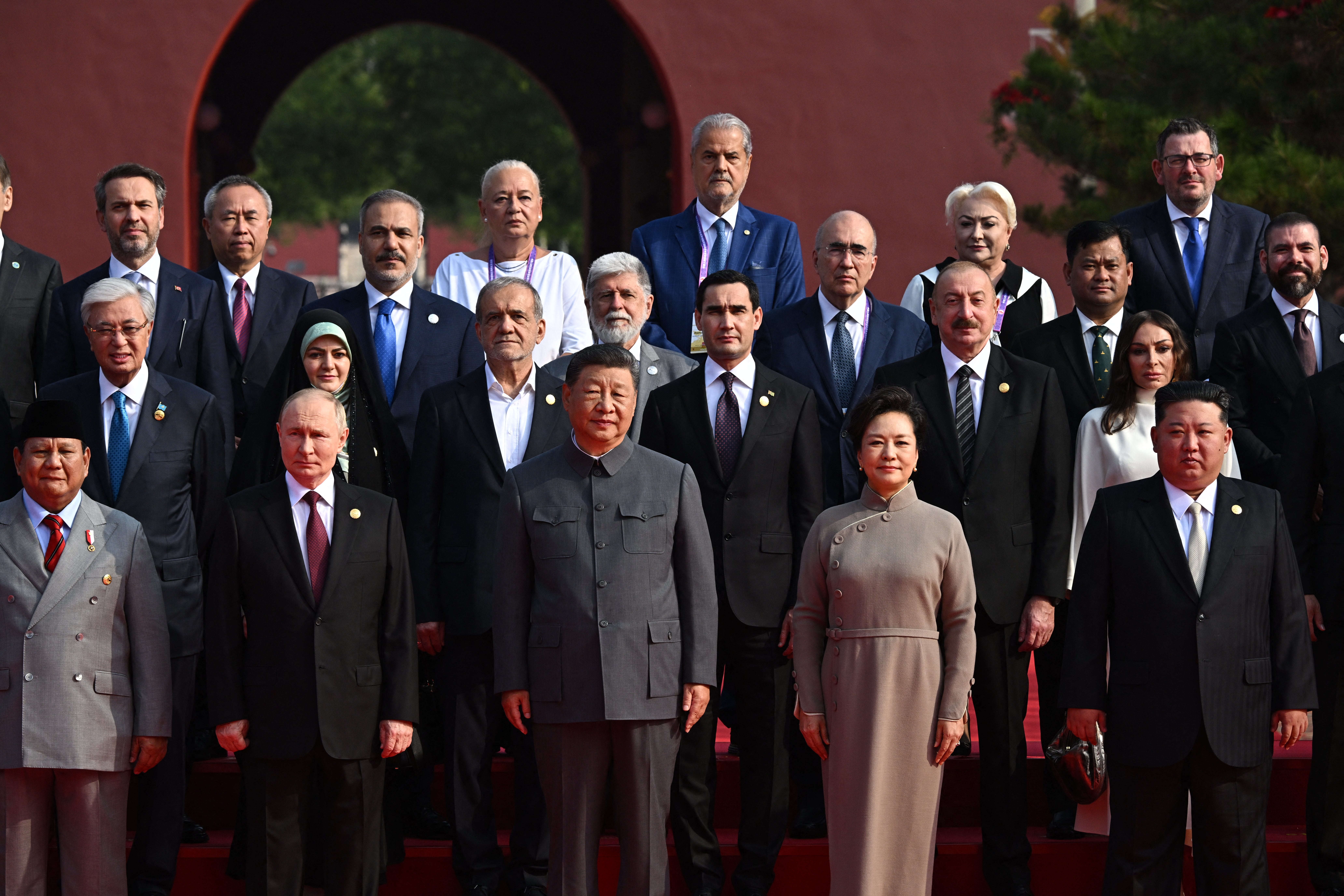 Leaders pose for a photograph before China's Victory Day military parade