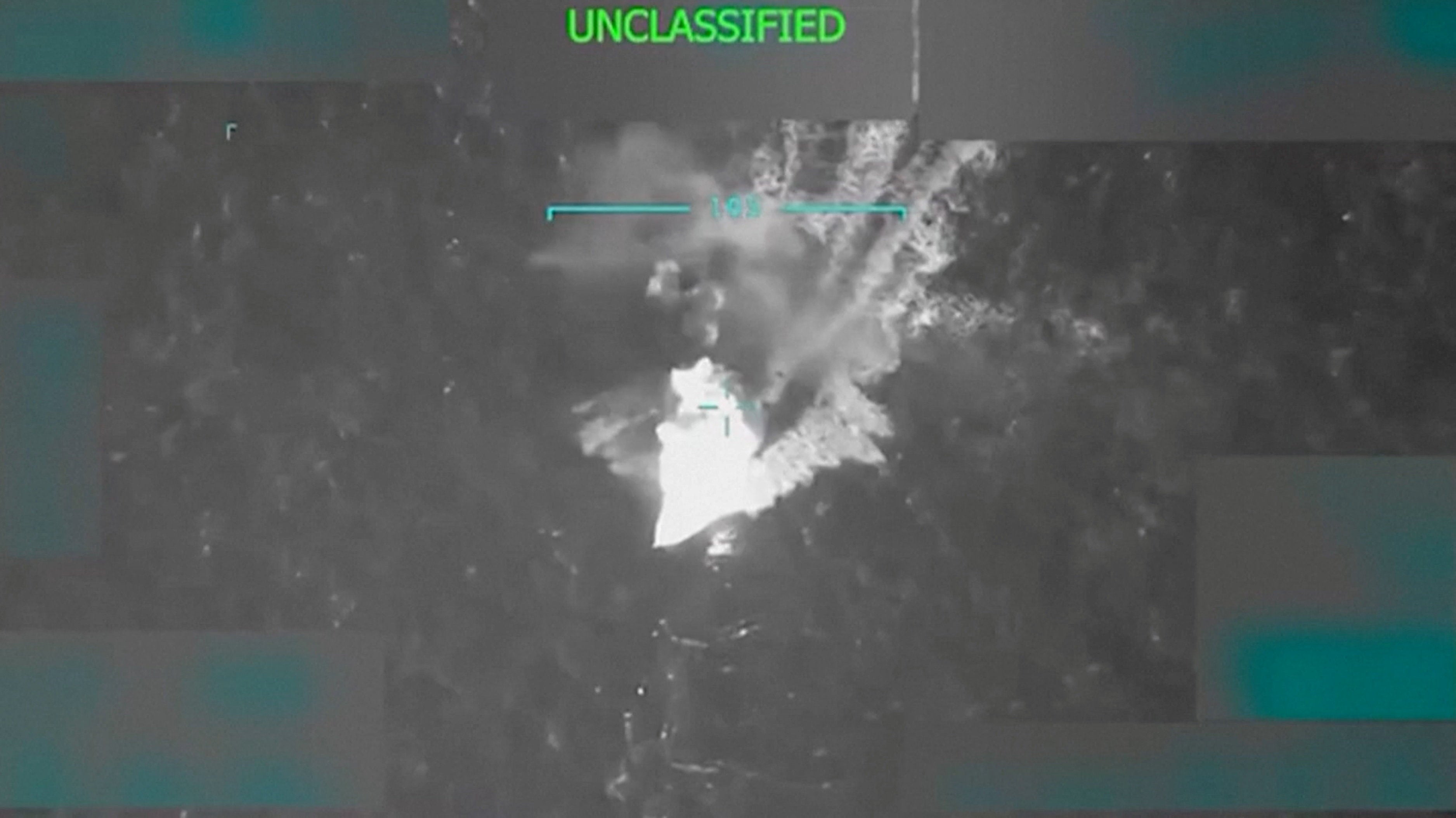 Footage shows the boat exploding in a ball of flames after being struck by a missile