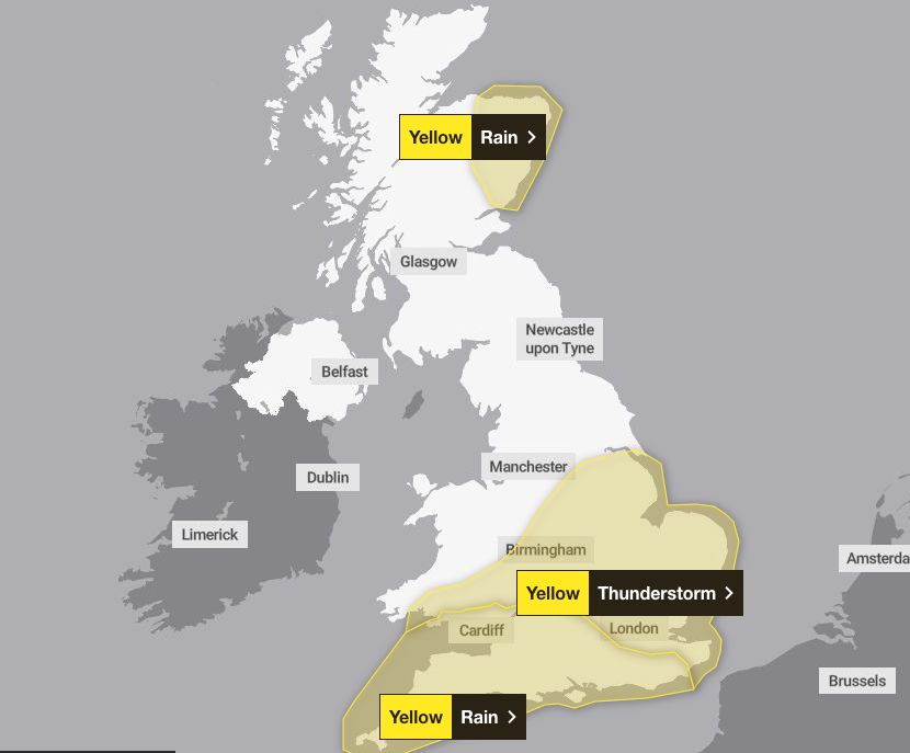 The Met Office has issued a series of weather warnings across the UK