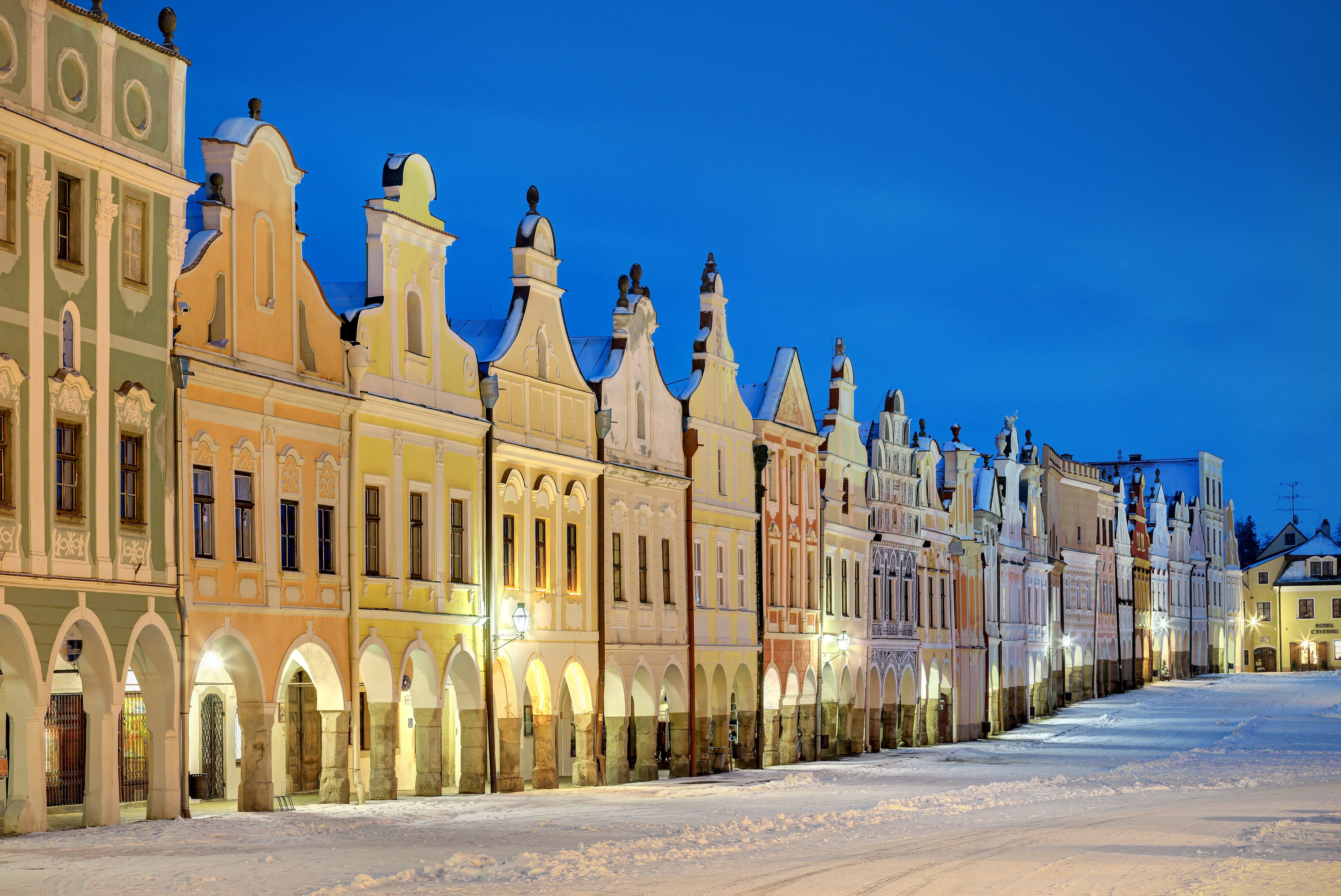Telc’s fantasyland market square, which is lined with pastel-colored Renaissance and Baroque burgher houses