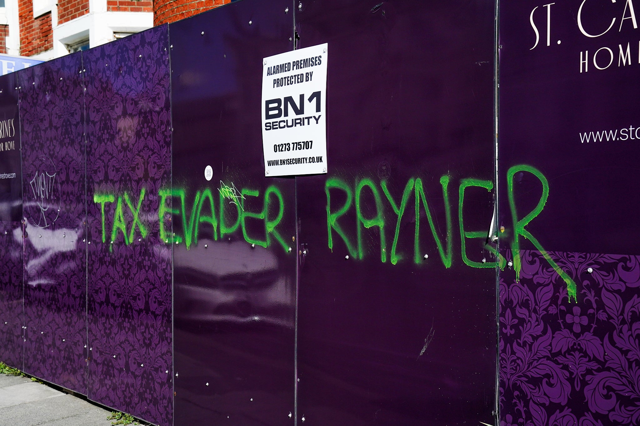 Graffiti has been painted on Rayner’s property in Hove