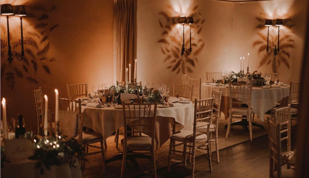 The Grove of Narbeth in Pembrokeshire, Wales has a stunning dining room that's ideal for wedding evening celebrations