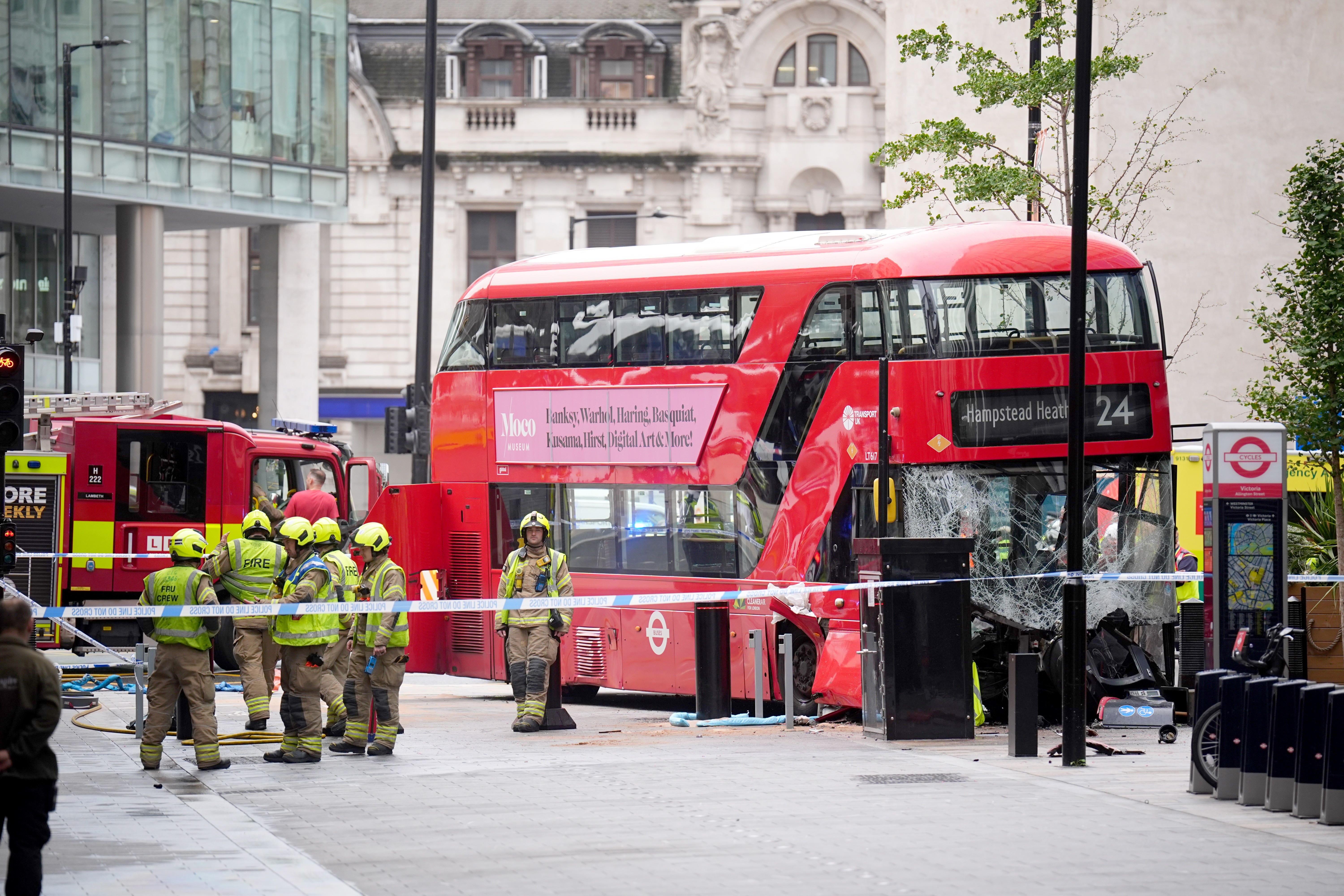 Emergency services at the scene on Allington Street, London, following an accident involving a double-decker bus. Picture date: Thursday September 4, 2025.