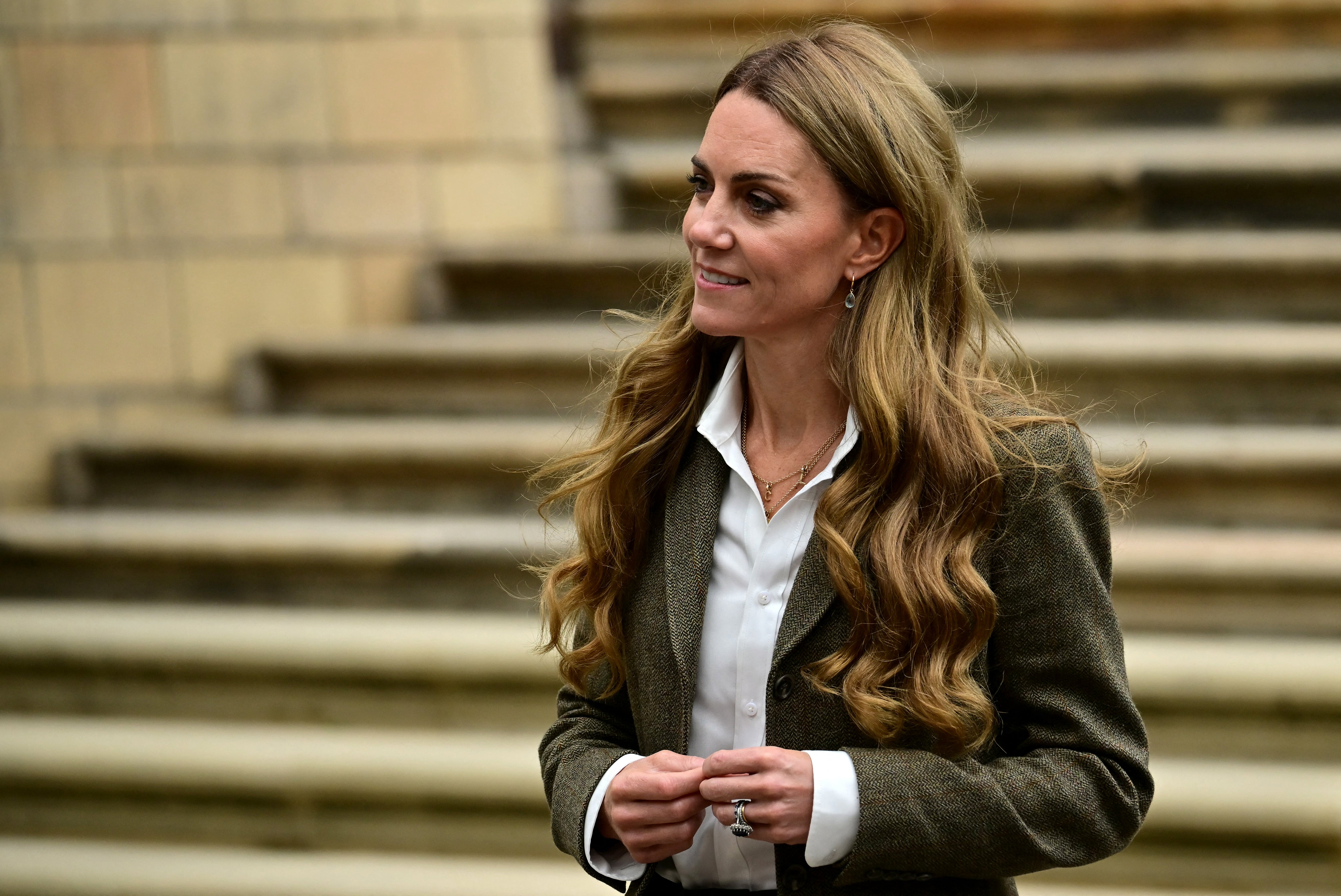 Britain's Catherine, Princess of Wales smiles upon arrival to visit the Natural History Museum's newly transformed gardens, in London, on September 4, 2025