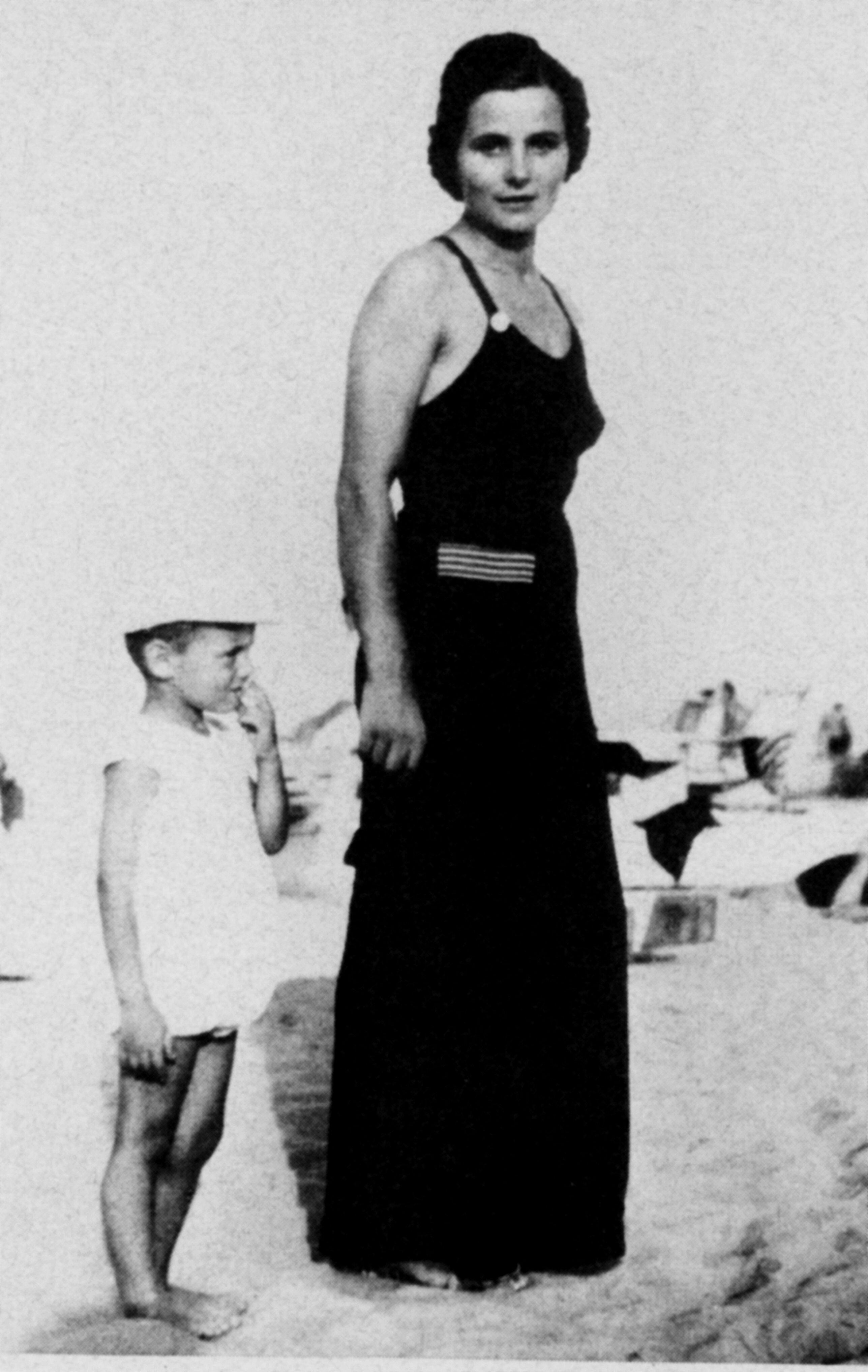 Giorgio Armani on the beach with his mother in 1938