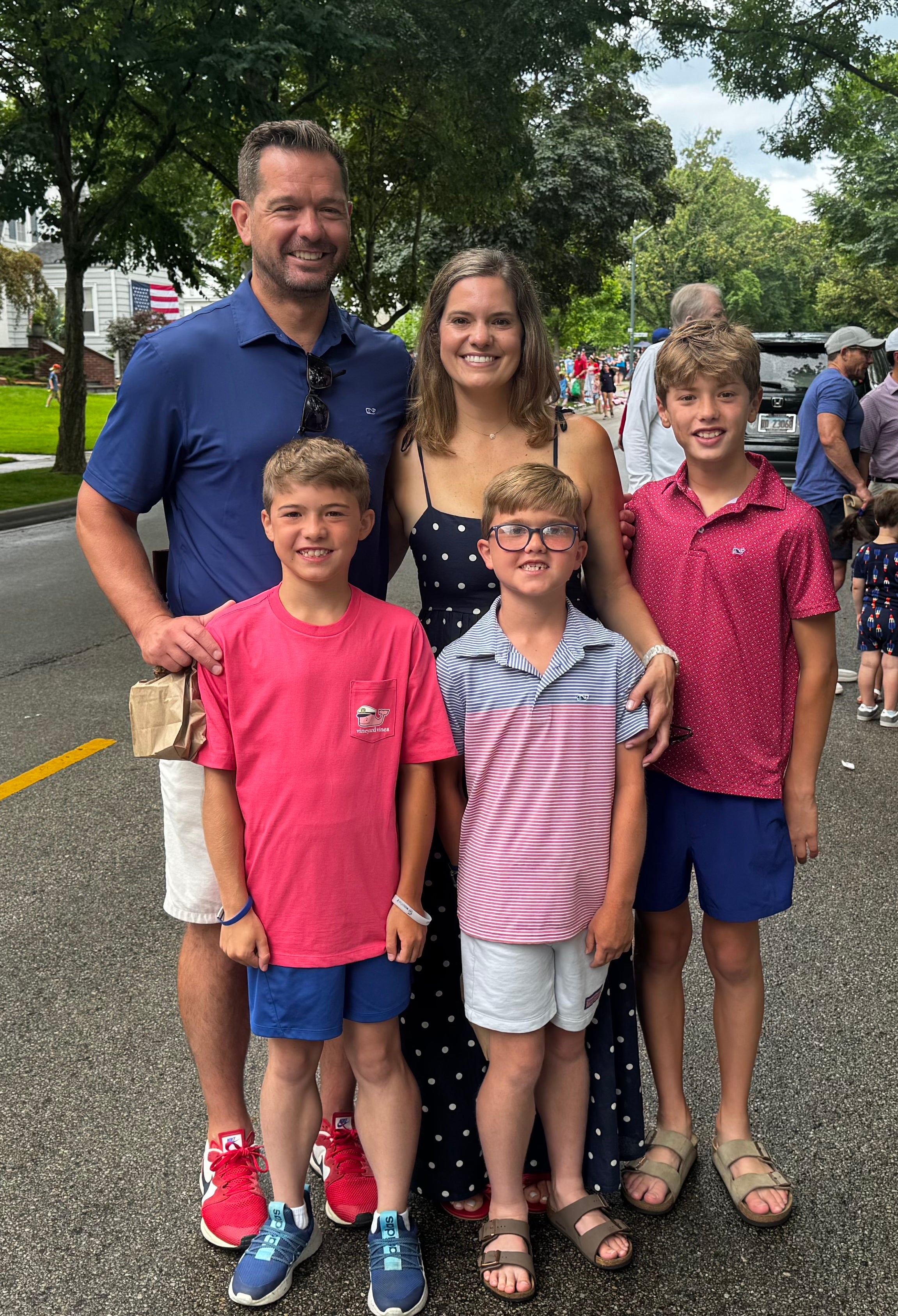 Alison and husband William, pictured with their boys Hunter, Noah and Carter. Both of the younger boys were diagnosed with Duchenne muscular dystrophy in 2017, which has no cure