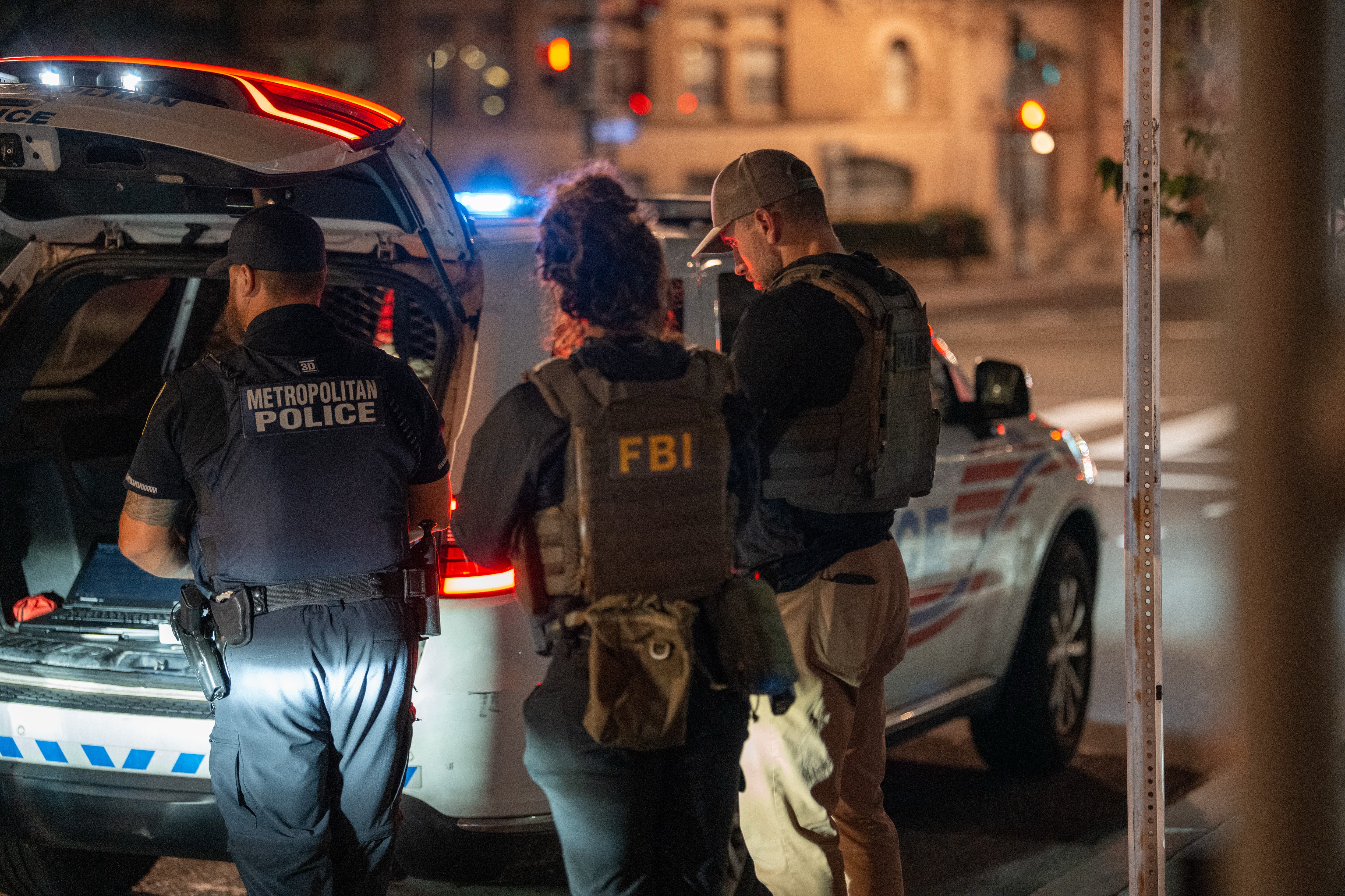 FBI, Secret Service, Homeland Security Investigators, and Washington Metropolitan Police Department officers patrolling Washington, D.C. on August 18, 2025