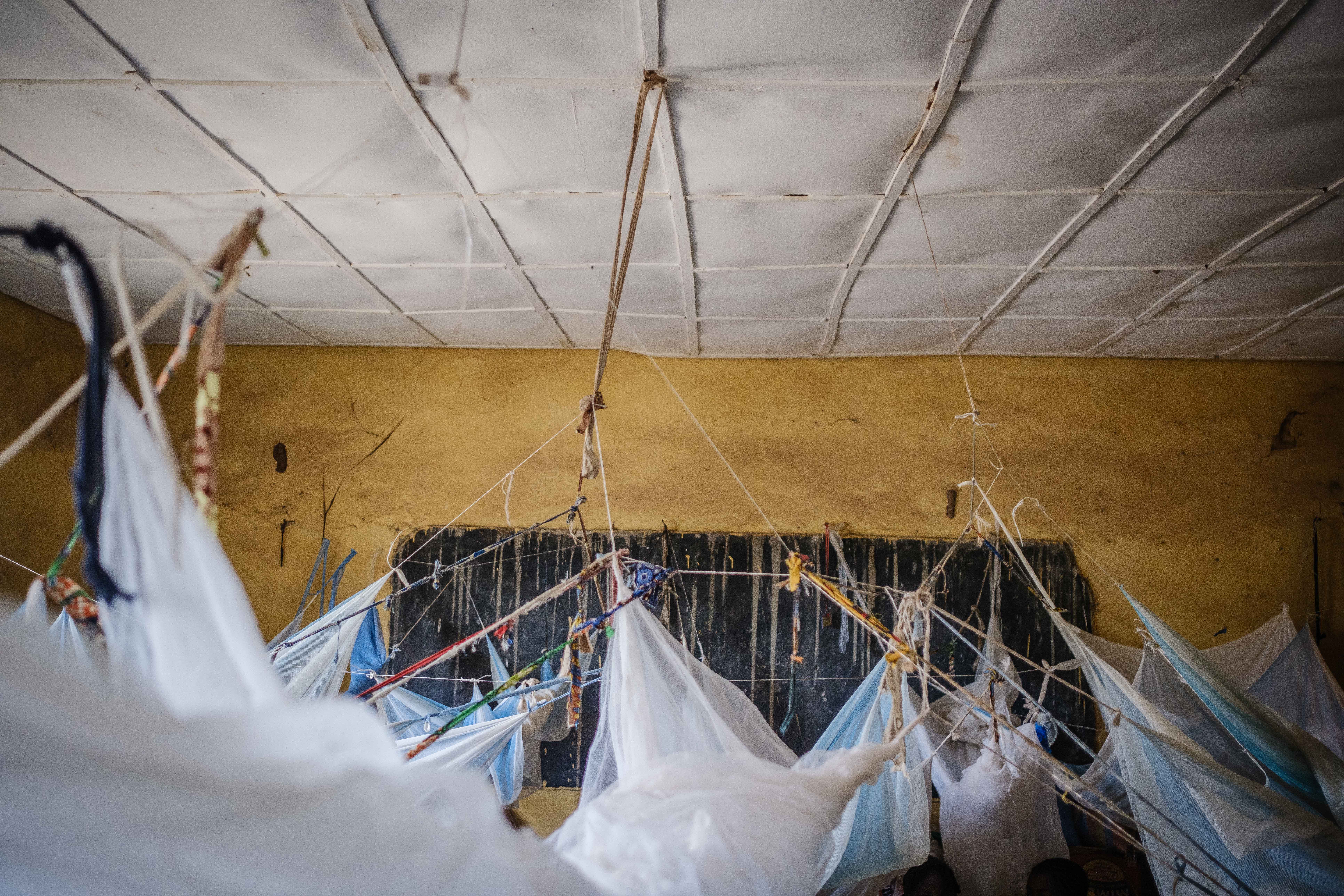Hammocks in the school where Jacob and his family live