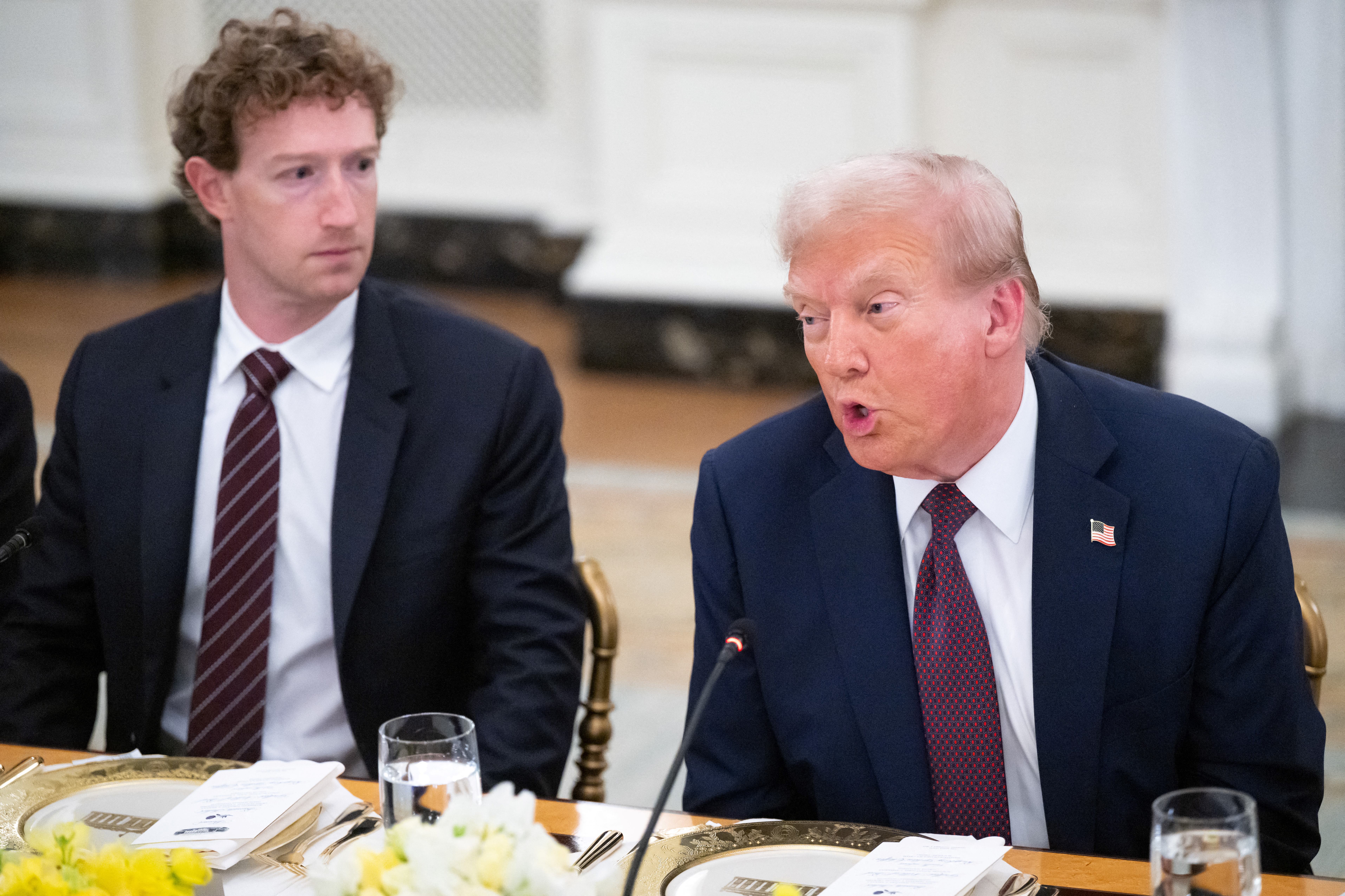 Trump and First Lady Melania Trump were joined by the likes of Meta CEO Mark Zuckerberg and Microsoft founder Bill Gates for dinner in the State Dining Room of the White House Thursday night