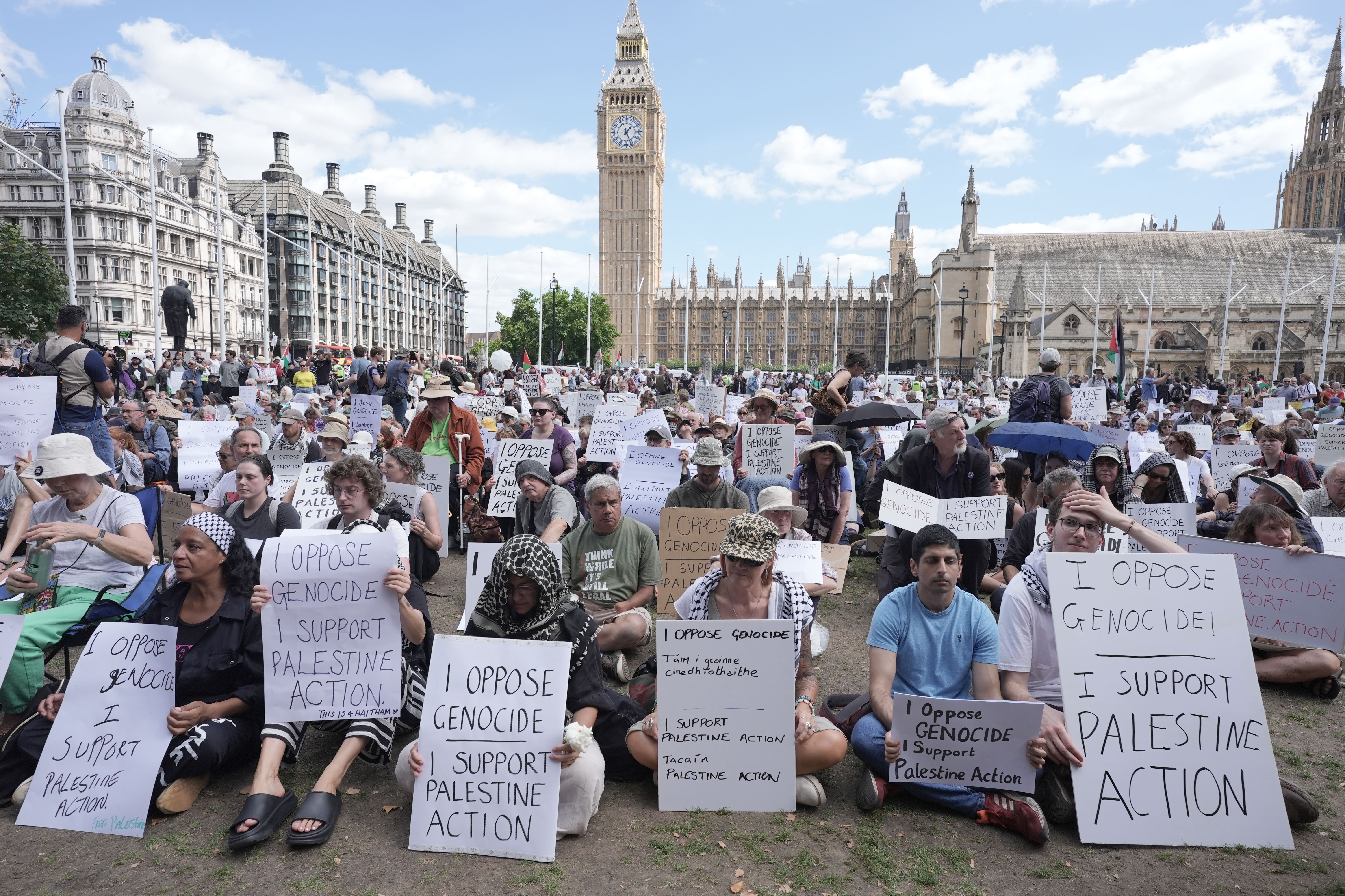 Supporters of Palestine Action took part in a mass action in Parliament Square, Westminster, central London, in August (Stefan Rousseau/PA)