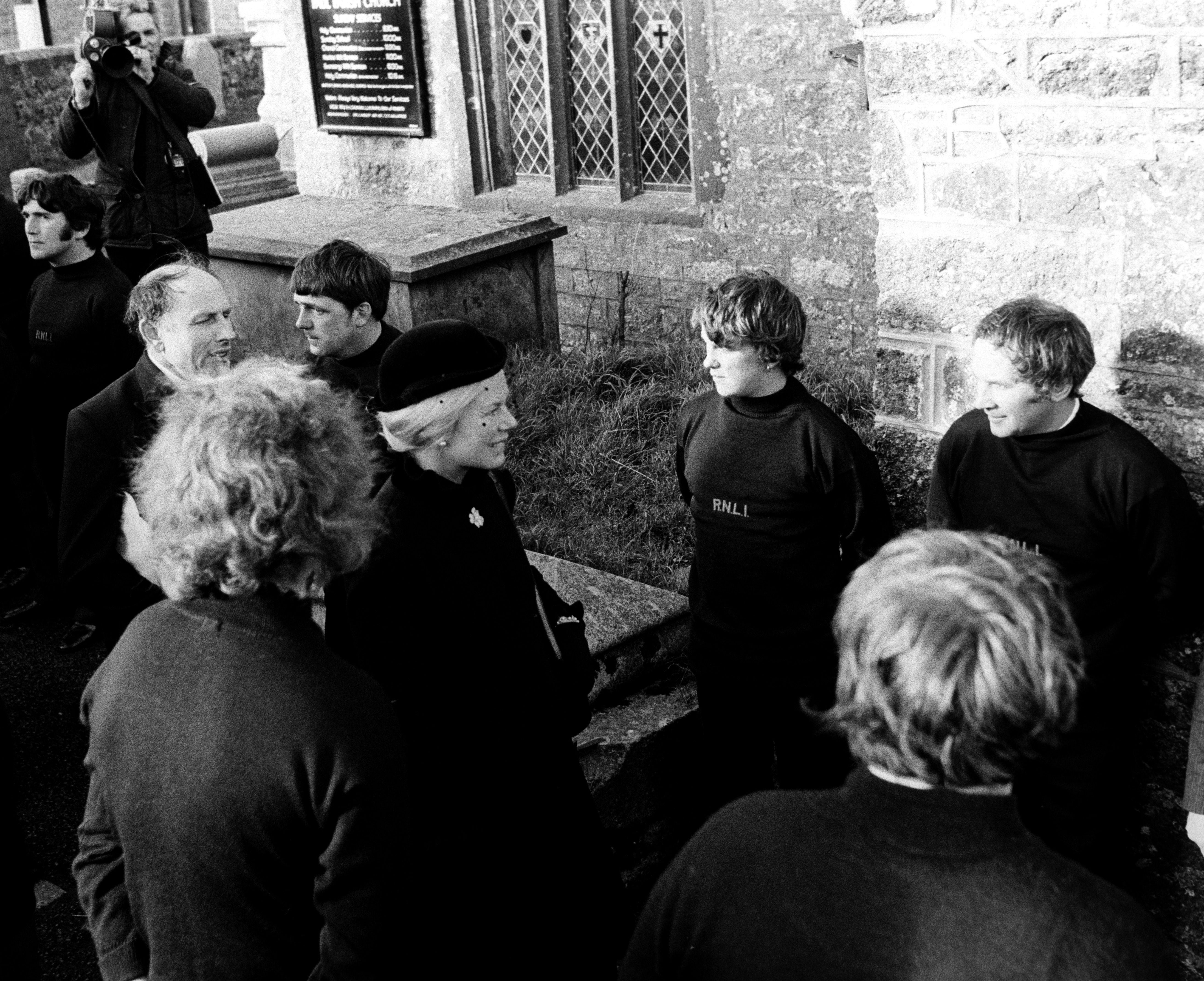 The Duchess of Kent meets relatives of Penlee lifeboat disaster victims in the village of Mousehole in Cornwall