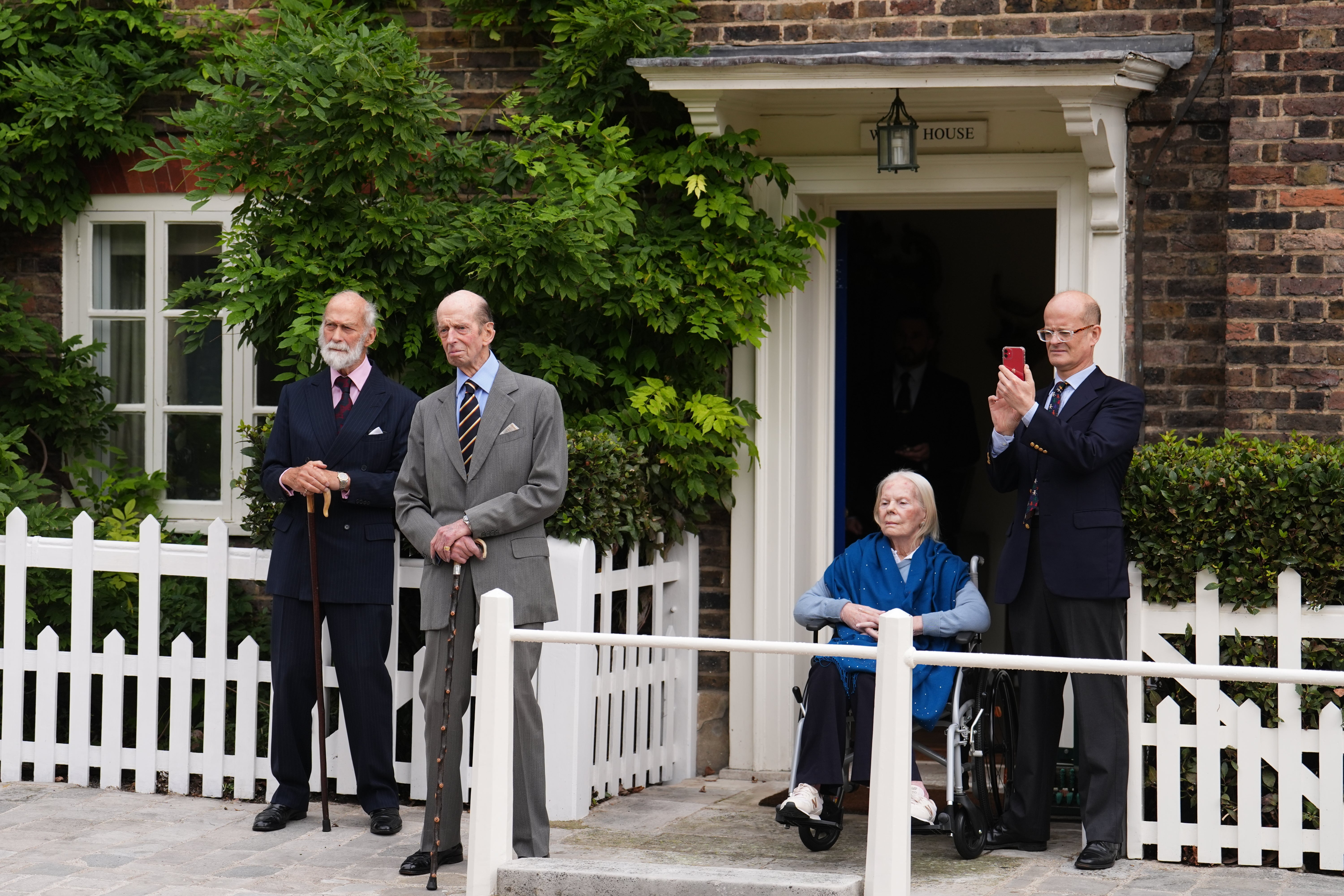 Prince Michael of Kent, left to right, the Duke of Kent, the Duchess of Kent and Lord Nicholas Windsor outside Wren House, Kensington Palace