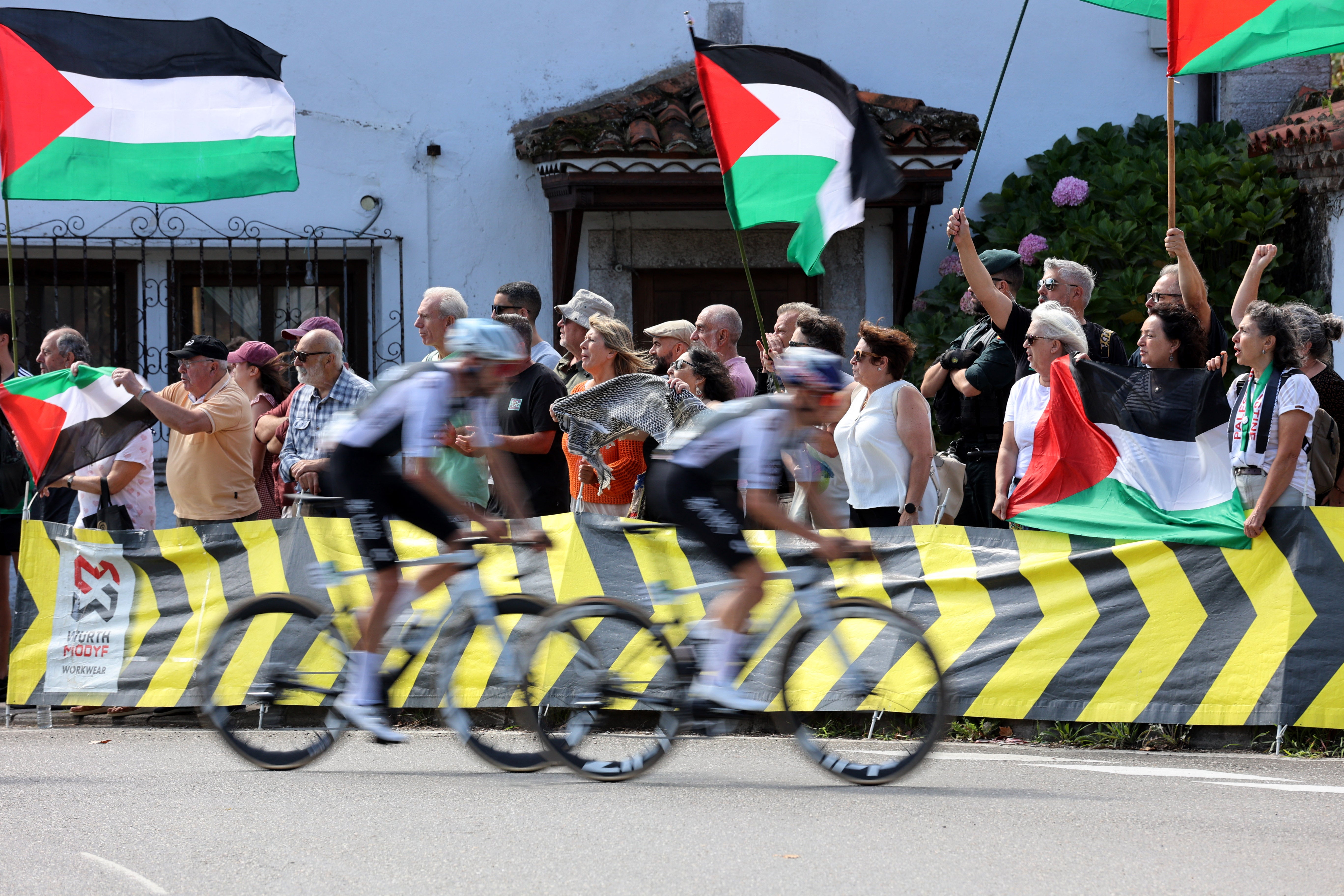 Palestine flags were everywhere on the roads and a protest briefly held up the breakaway