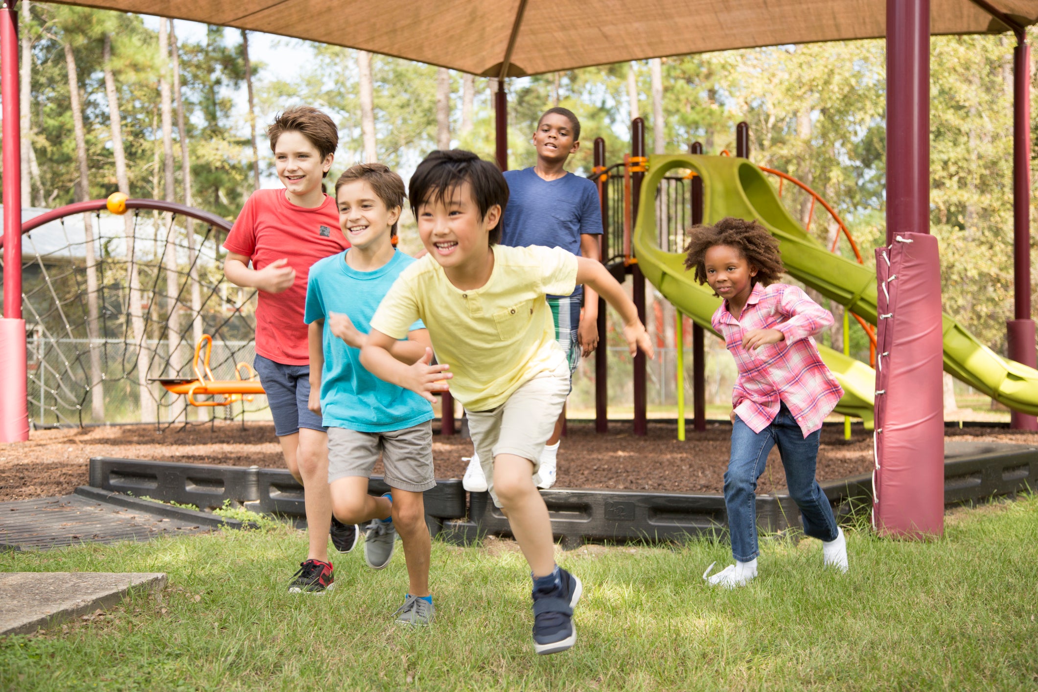 Children at a school playground (stock image). Researchers at Northwestern say having high blood pressure by age seven increases the risk for death from cardiovascular disease