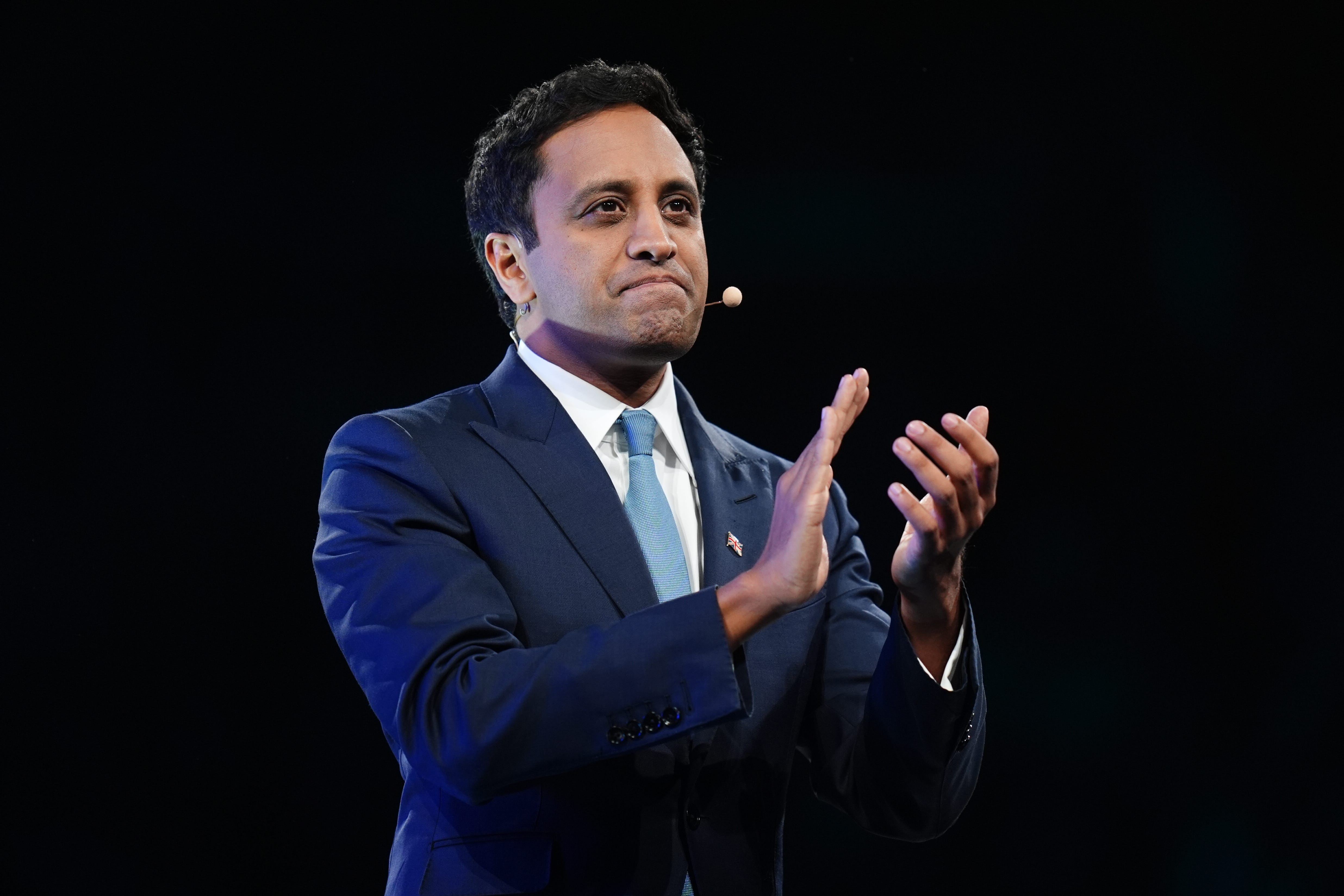 Reform UK head of policy, Zia Yusuf, speaks during the party’s annual conference at the National Exhibition Centre in Birmingham (Jacob King/PA)