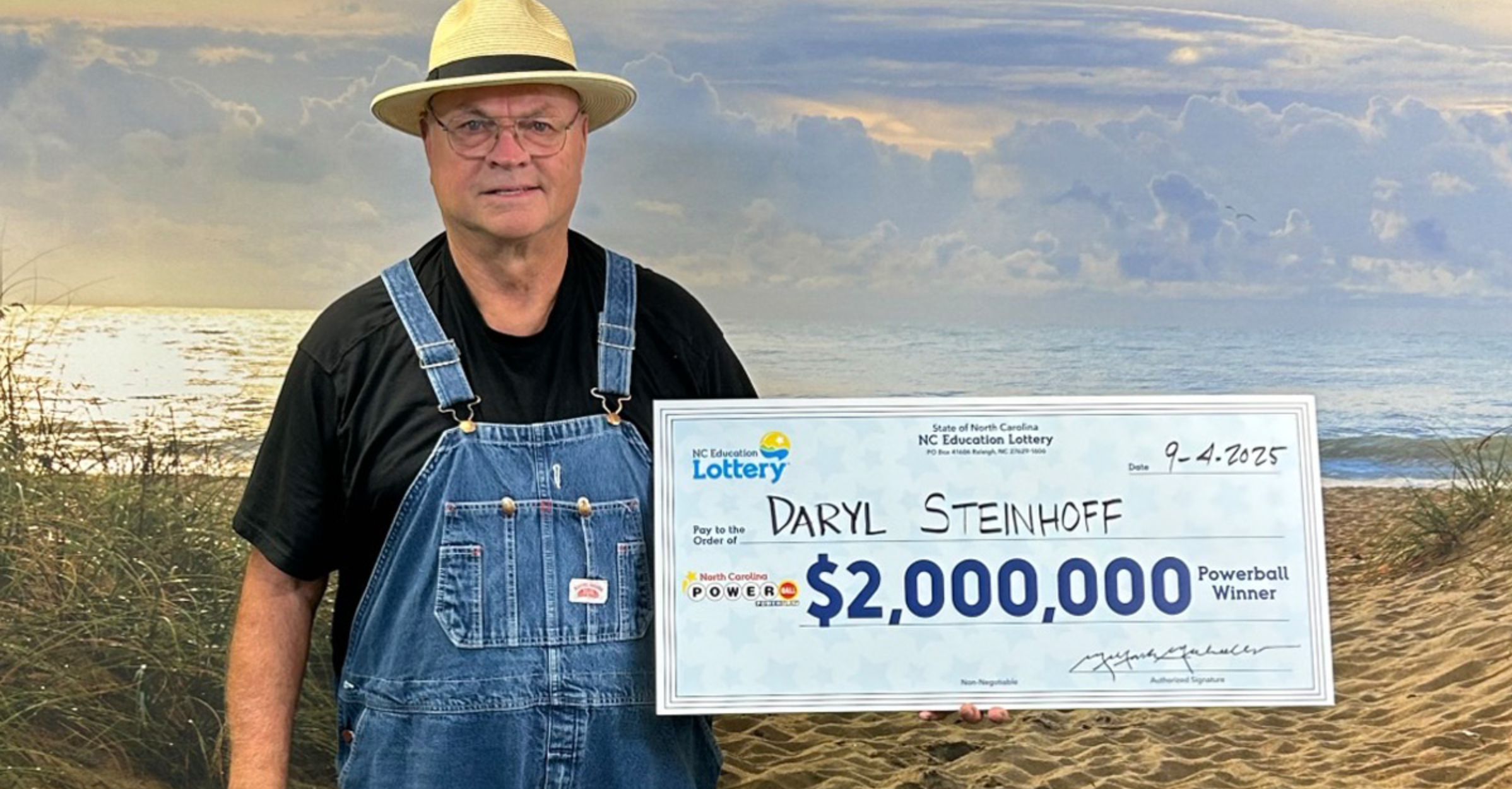 Daryl Steinhoff, of Clayton, North Carolina, won the $2 million Powerball prize in a September 1 drawing. He missed the $1.2 billion jackpot by only a single number