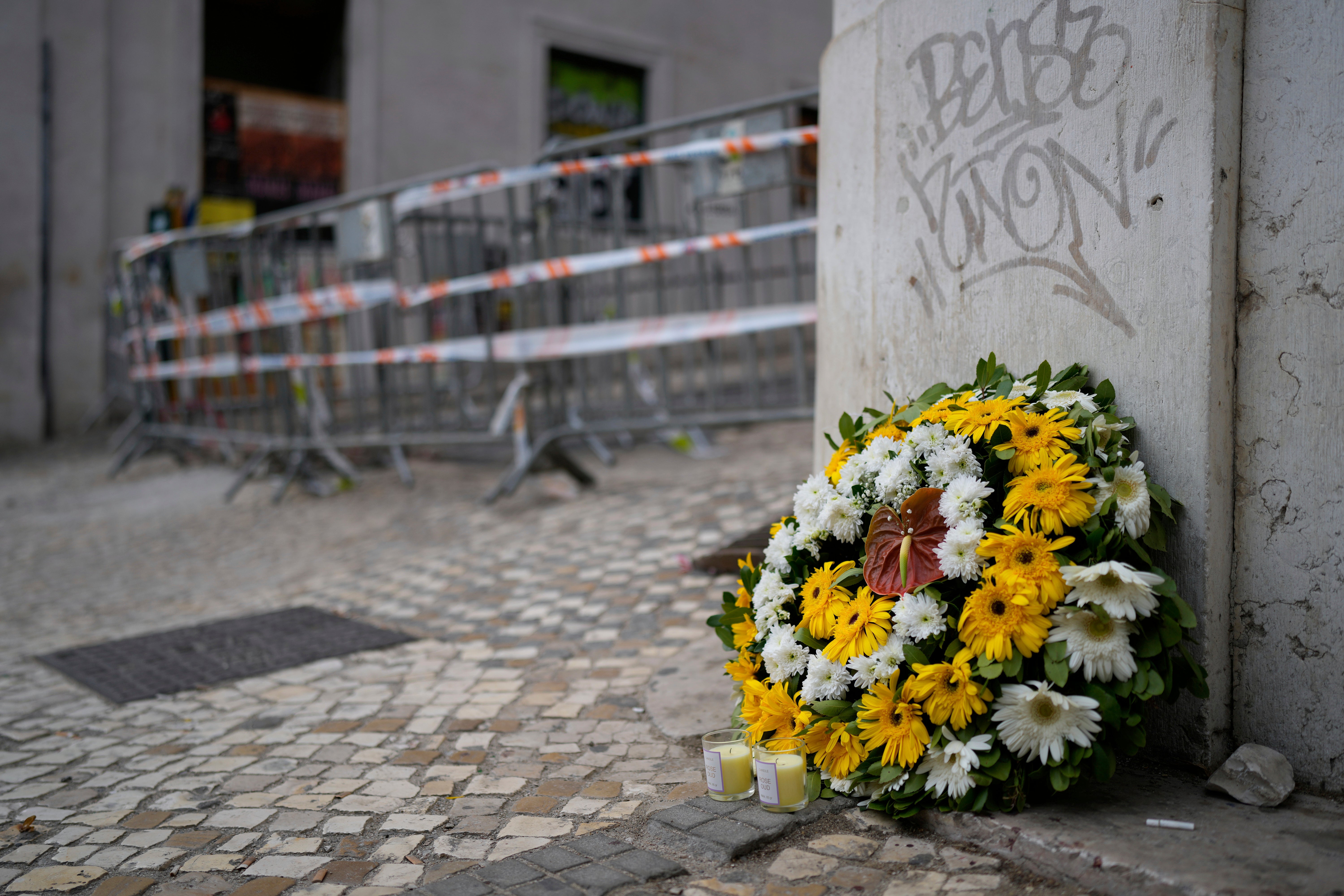Flowers left at the scene of the crash in Lisbon