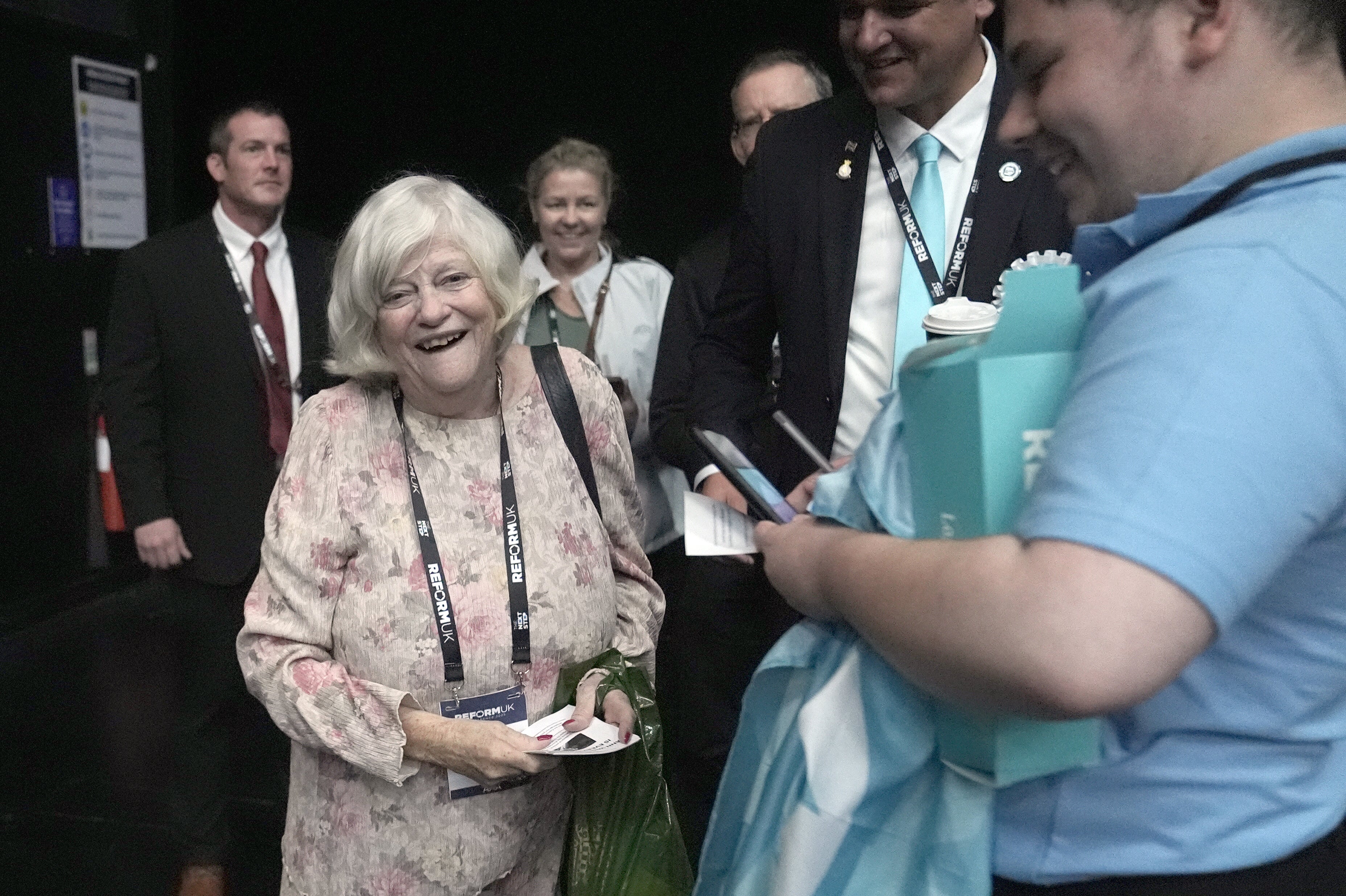 Former Tory minister and Brexit Party MEP Ann Widdecombe meeting delegates during day two of the party's conference in Birmingham