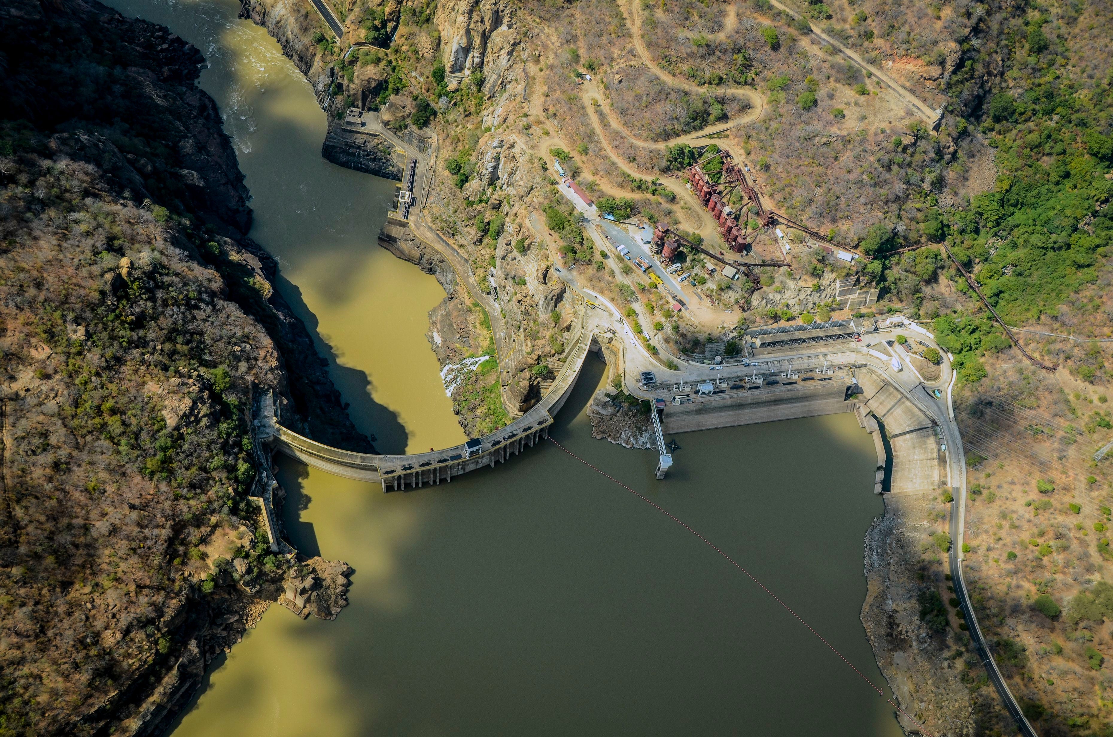 Aerial view of the Cahora Bassa Hydroelectric Dam, along the Zambezi River, in Tete, Mozambique, Saturday, July 19, 2025. (AP Photo/Carlos Uqueio)