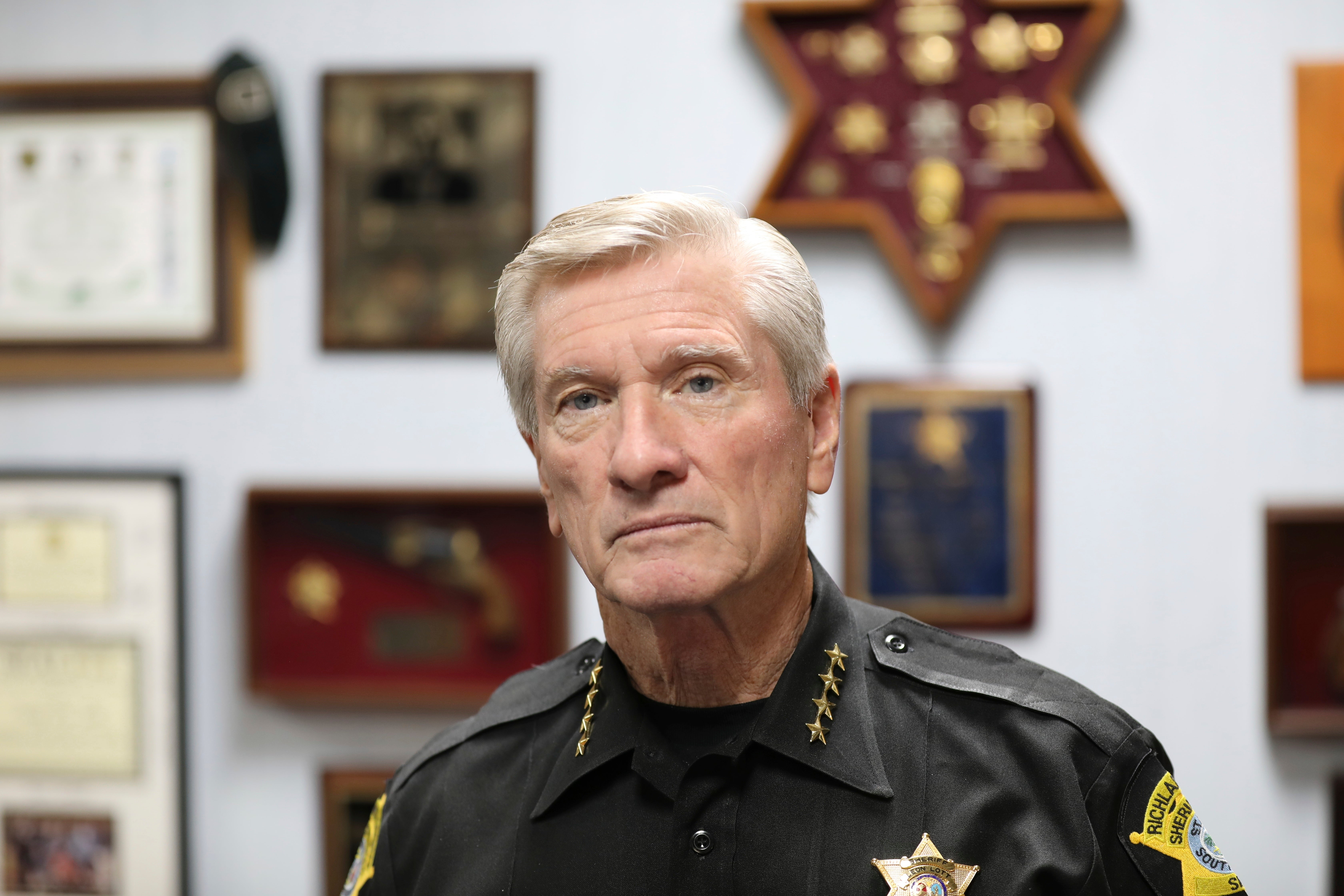 Richland County Sheriff Leon Lott in seen in his office on Friday, Aug.29, 2025, in Columbia, S.C. (AP Photo/Jeffrey Collins)