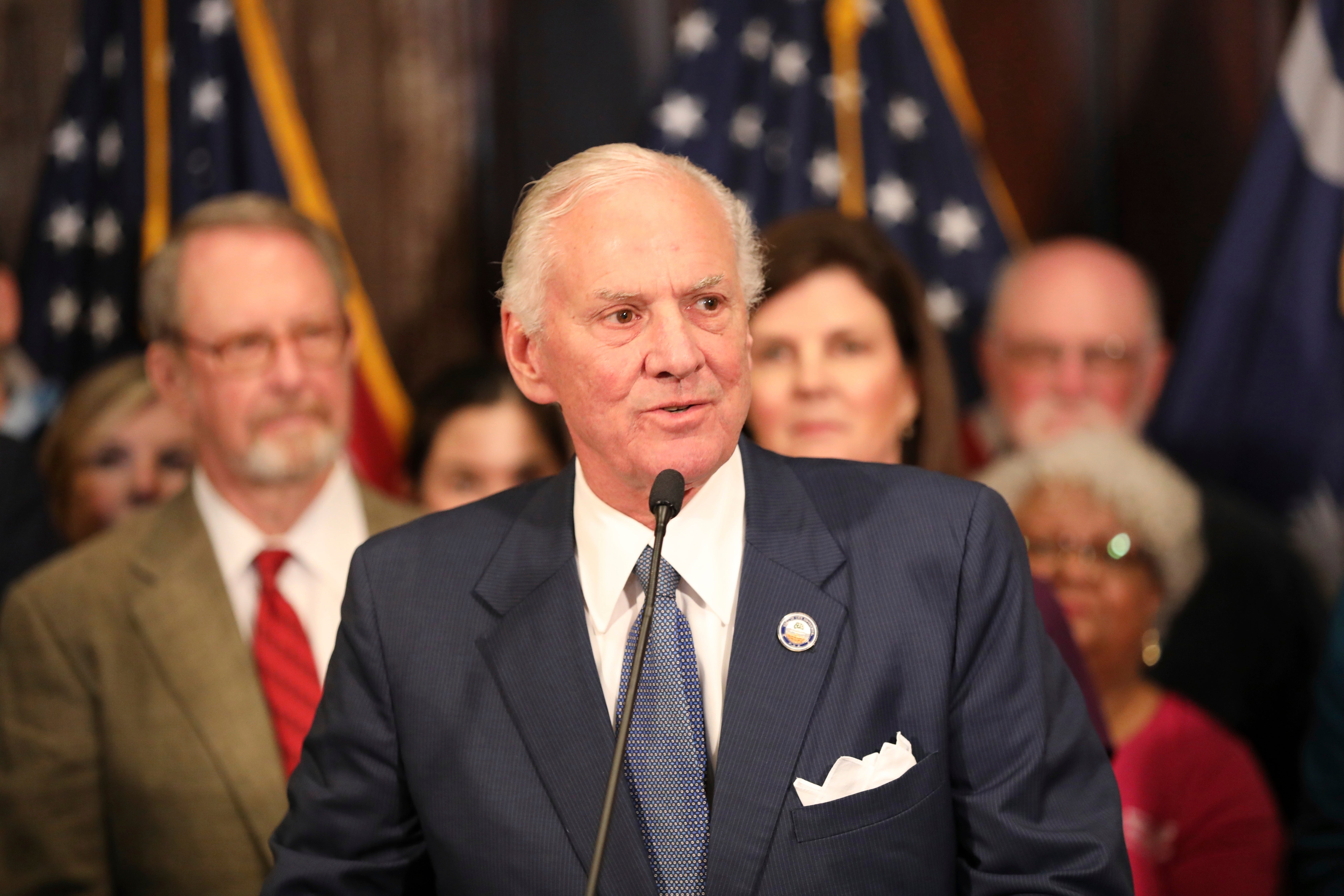 Republican South Carolina Gov. Henry McMaster speaks at a news conference supporting changes to the state's rules on civil lawsuits on Wednesday, March 5, 2025, in Columbia, S.C. (AP Photo/Jeffrey Collins, File)
