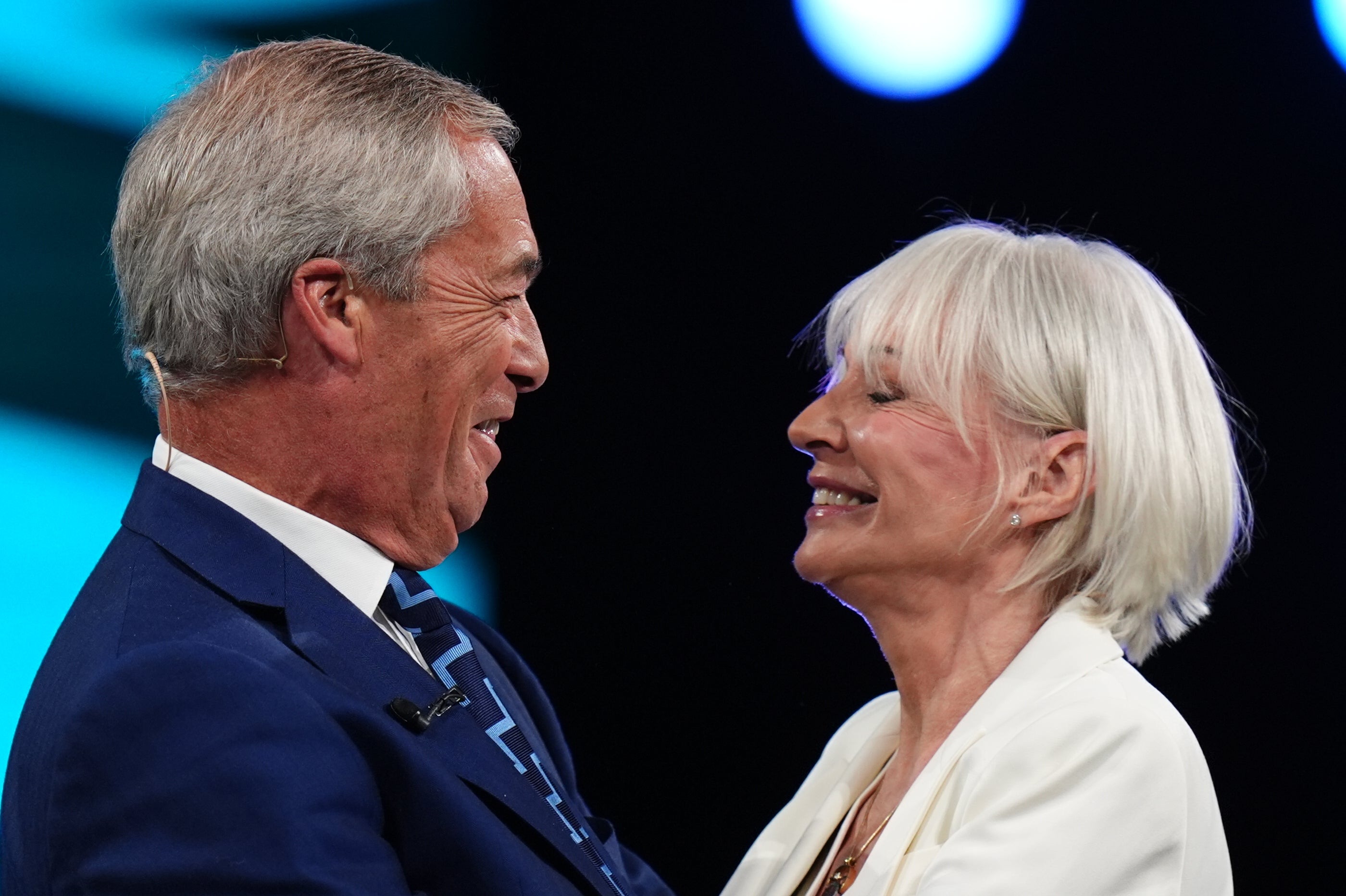 Nigel Farage said Nadine Dorries brought government-level experience to Reform UK (Jacob King/PA)