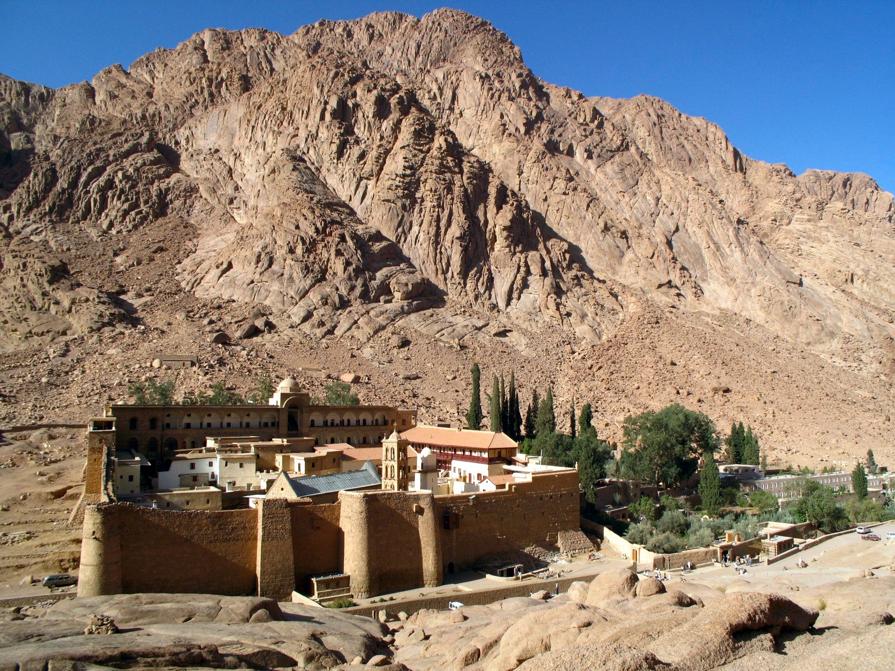 Saint Catherine's Monastery with Willow Peak, traditionally considered Mount Horeb, in the background