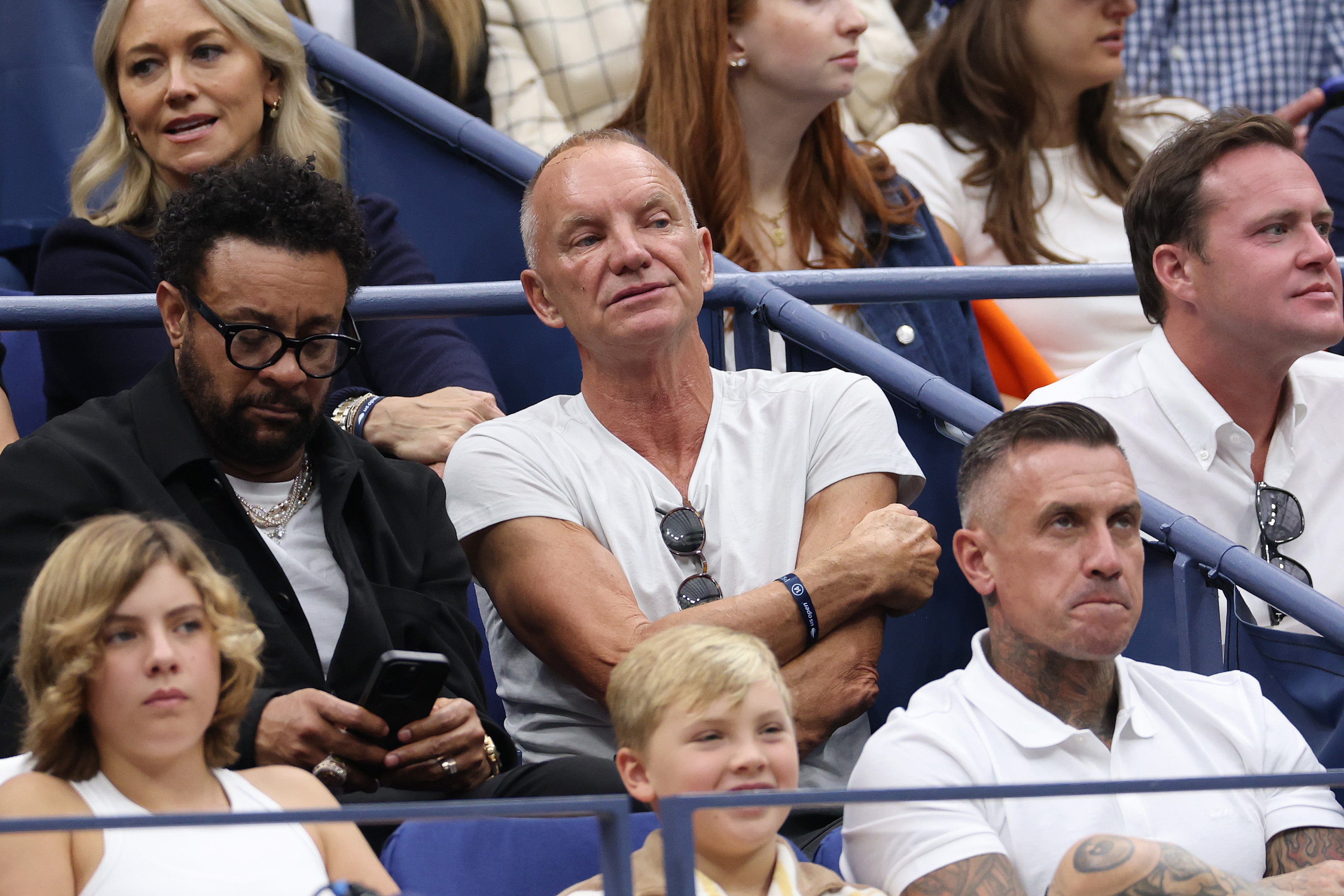 (L-R) Musicians Shaggy and Sting sat in the same box as Pink at the 2025 U.S. Open men's final