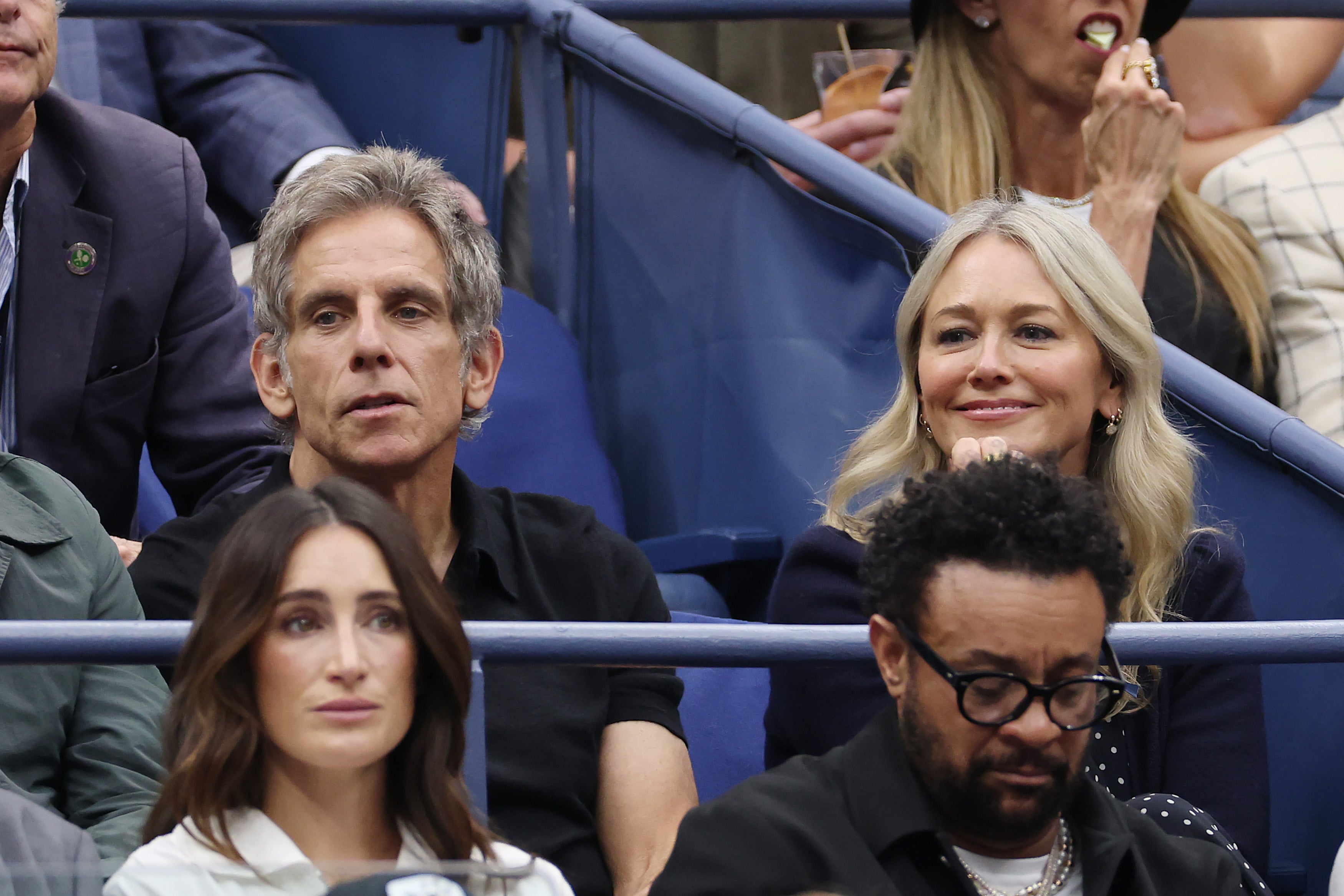 Ben Stiller and Christine Taylor look on during the 2025 U.S. Open men's final