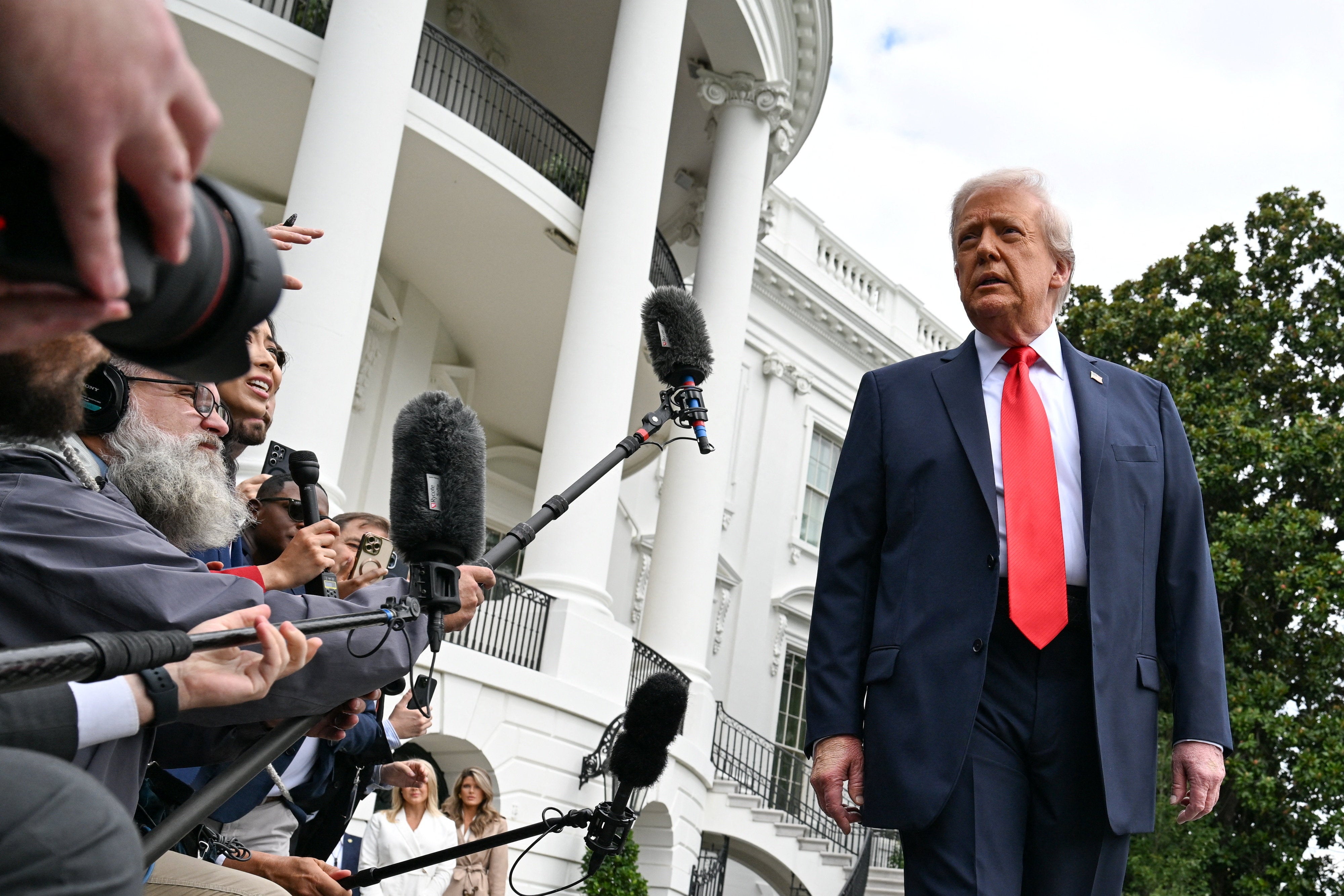 President Donald Trump talks to the press in Washington