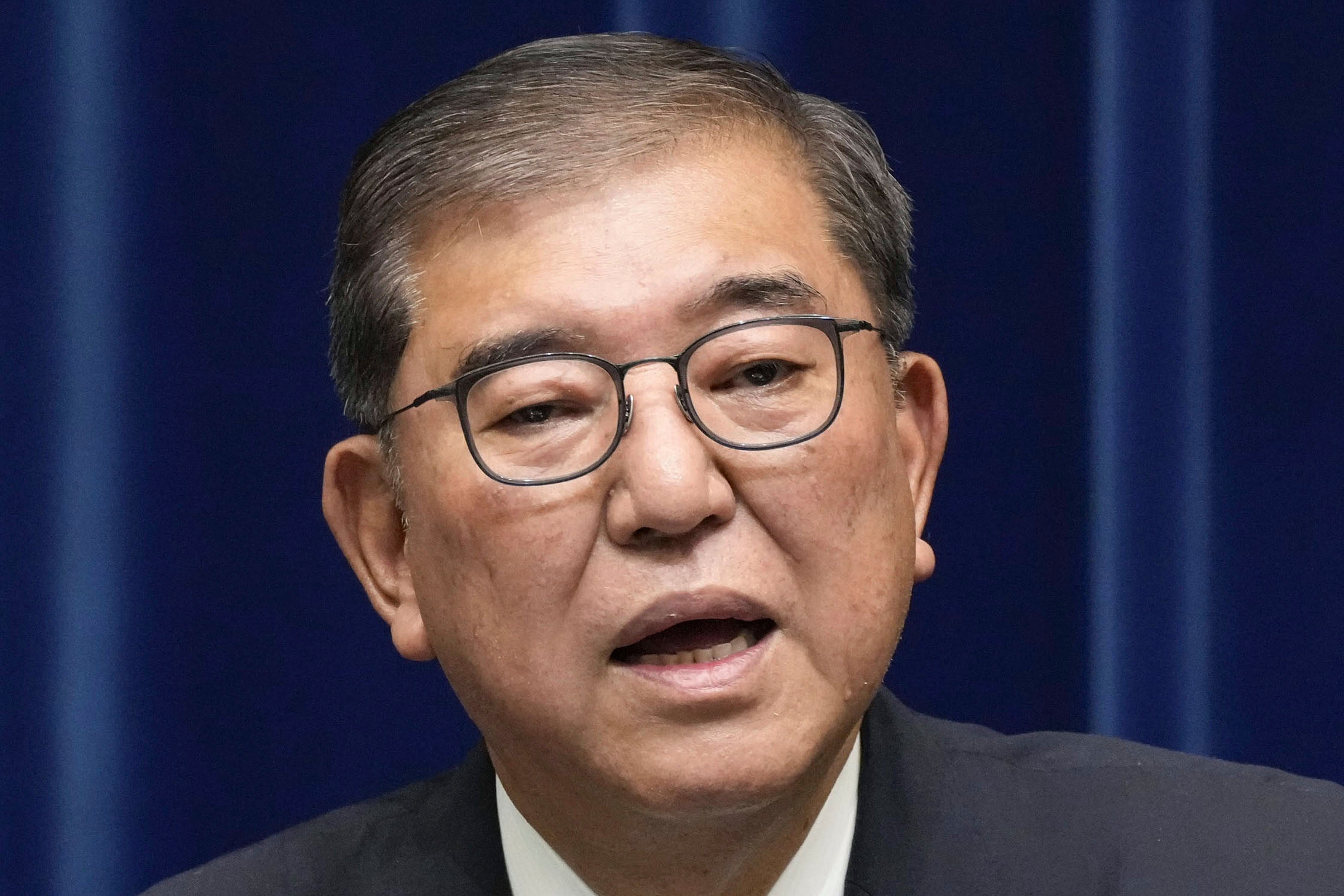 <p>Japanese prime minister Shigeru Ishiba announces his resignation during a press conference at the PM’s office in Tokyo, on Sunday (7 September)</p>